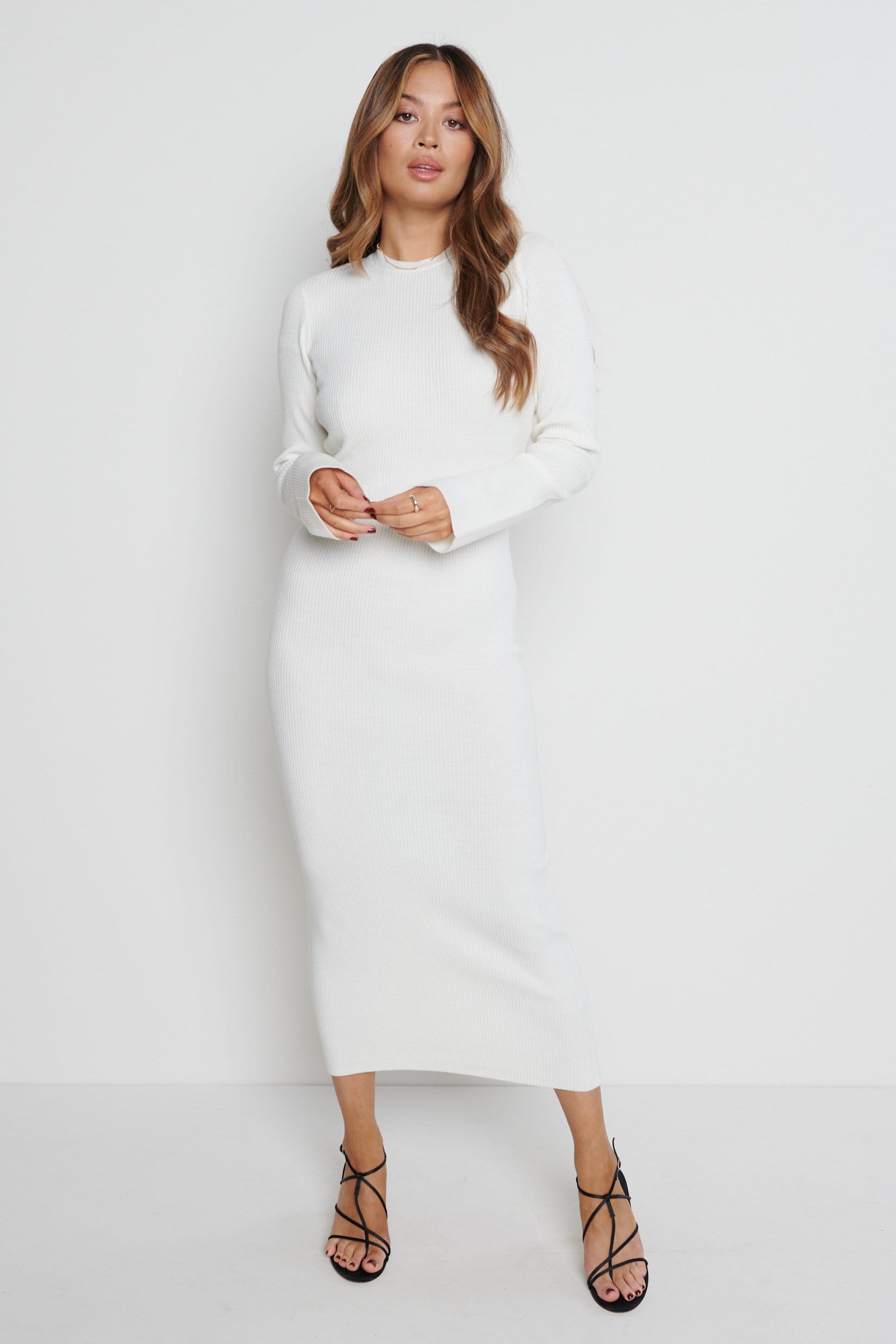 Lia Backless Knit Dress - Cream, L