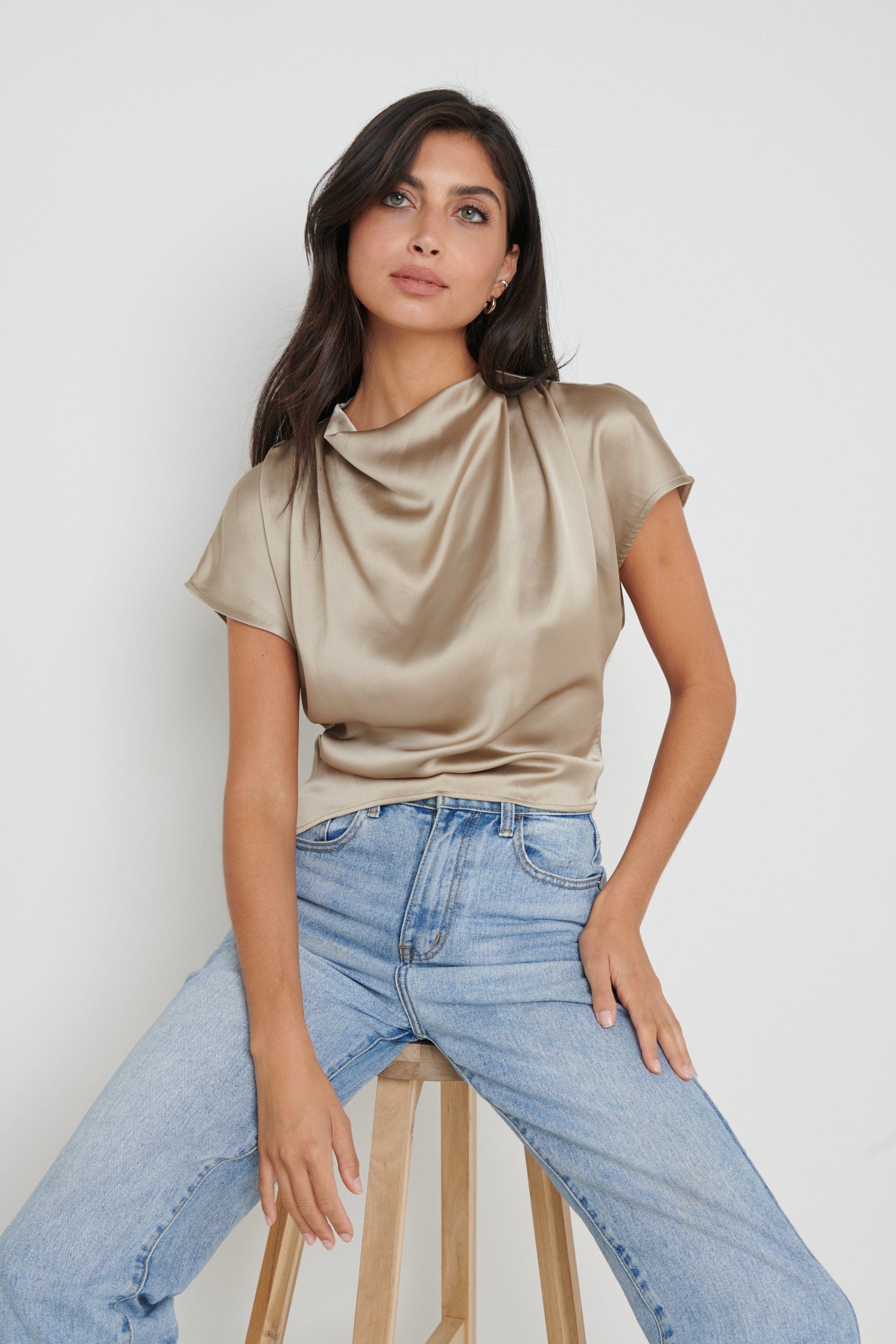Lilith Cropped Blouse - Taupe, 14