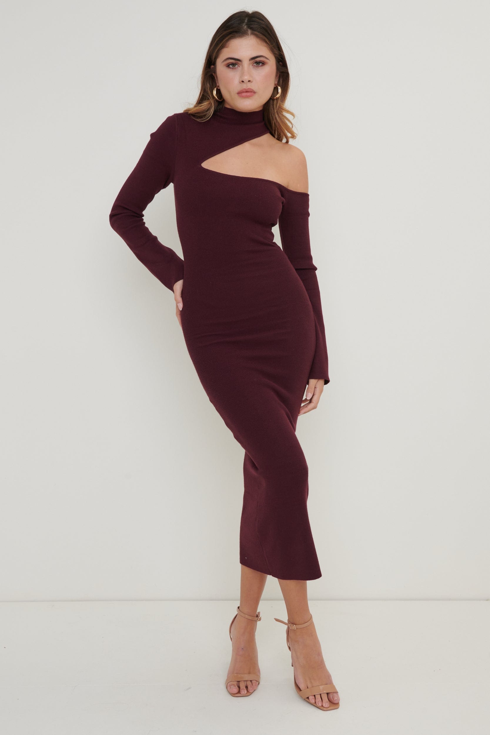 Lillian Cut Out Midaxi Knit Dress - Wine, L