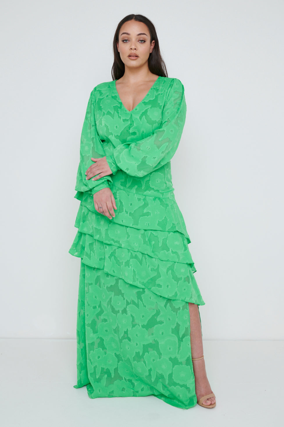 Lois Cross Back Jaquard Maxi Dress Curve - Emerald Green, 24