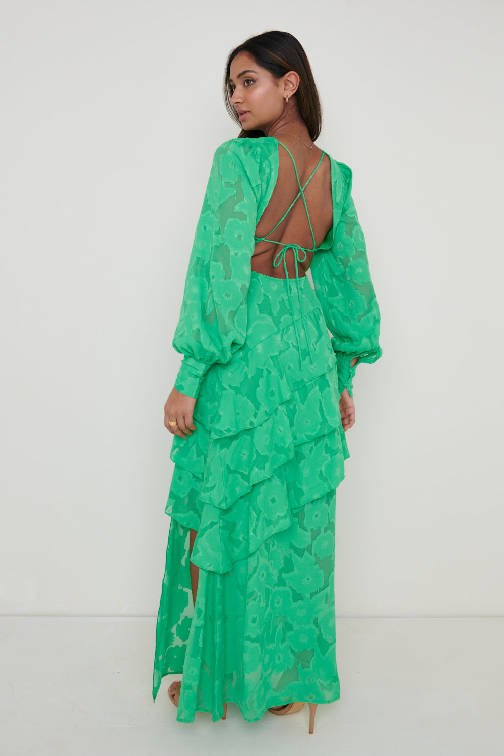 Lois Cross Back Jaquard Maxi Dress - Emerald Green, 8