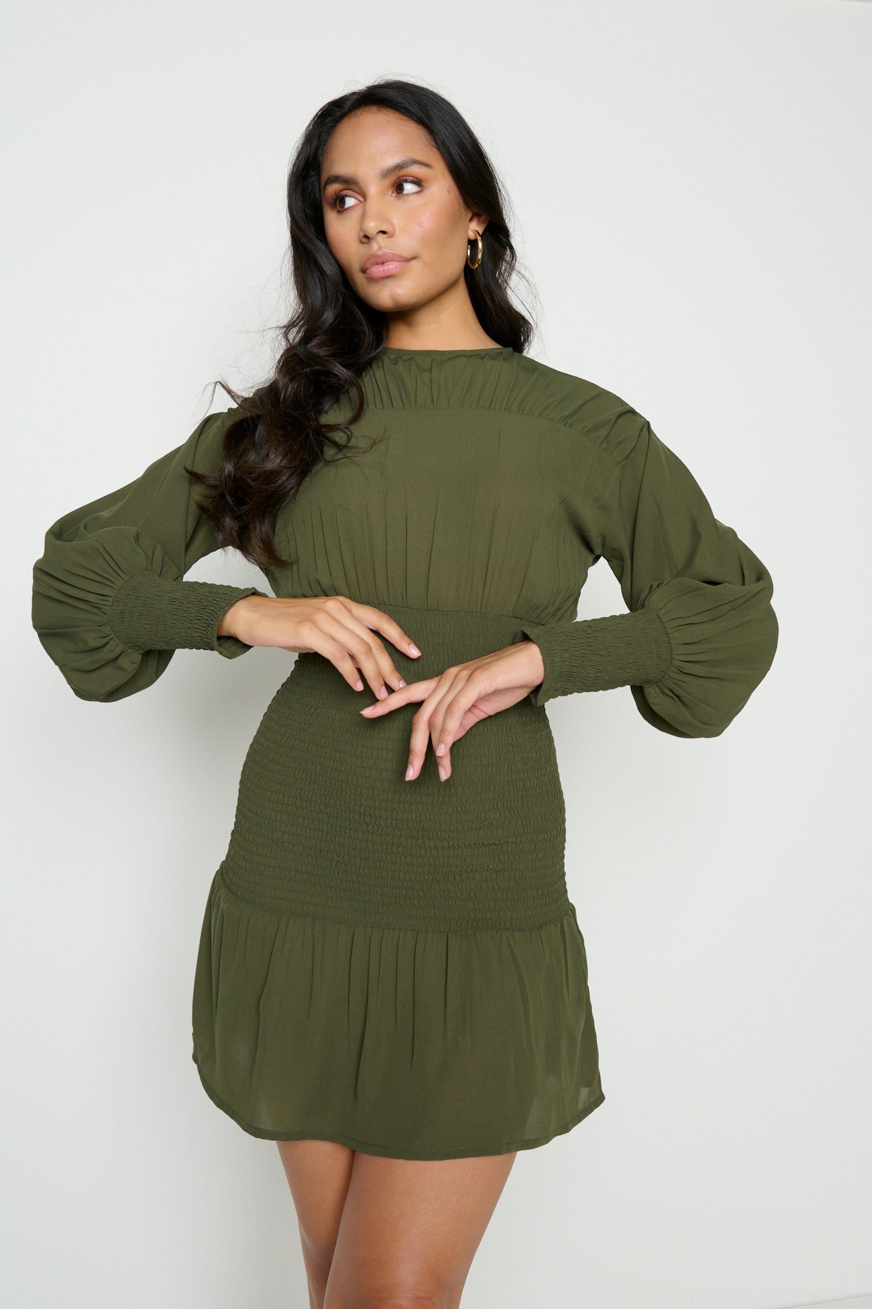 Lucille Mini Shirred Dress - Petrol Green, 6