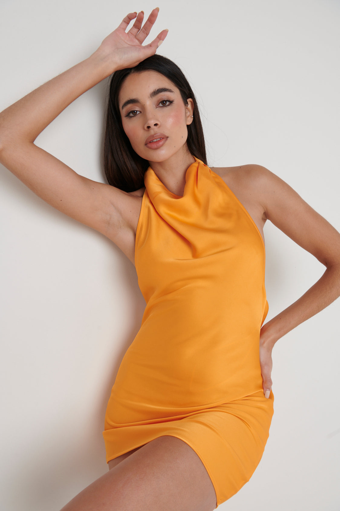 Margot Cowl Front Mini Dress - Tangerine, 6