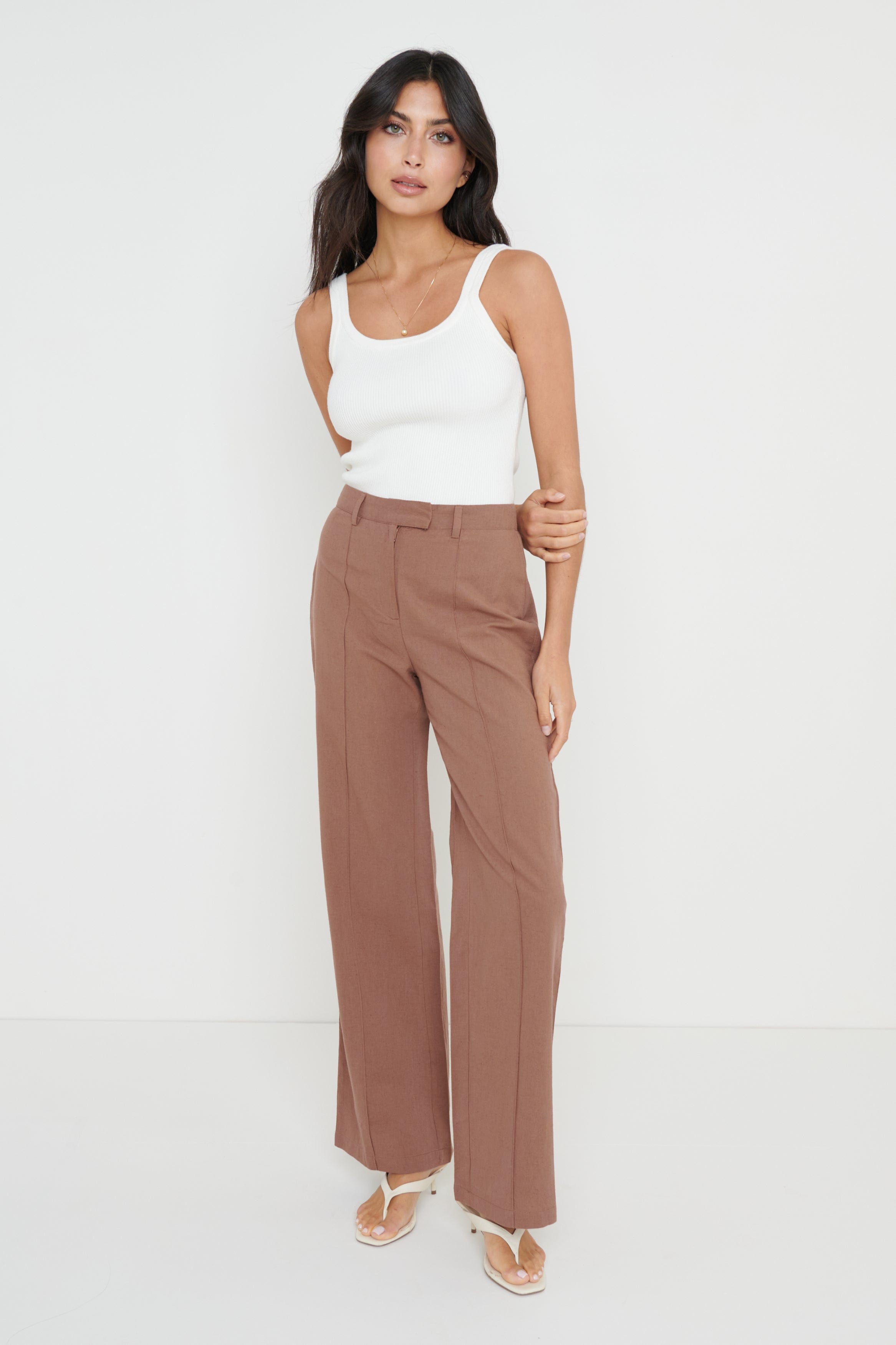 Marlowe Linen Trousers - Brown, 8