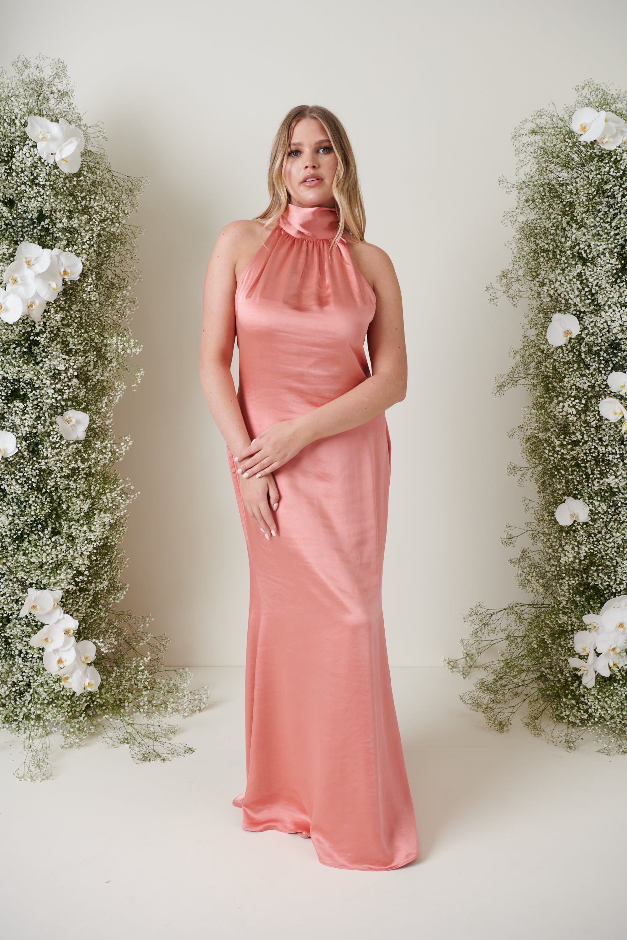 Odelle Maxi Bridesmaid Dress - Matte Apricot Pink, 6