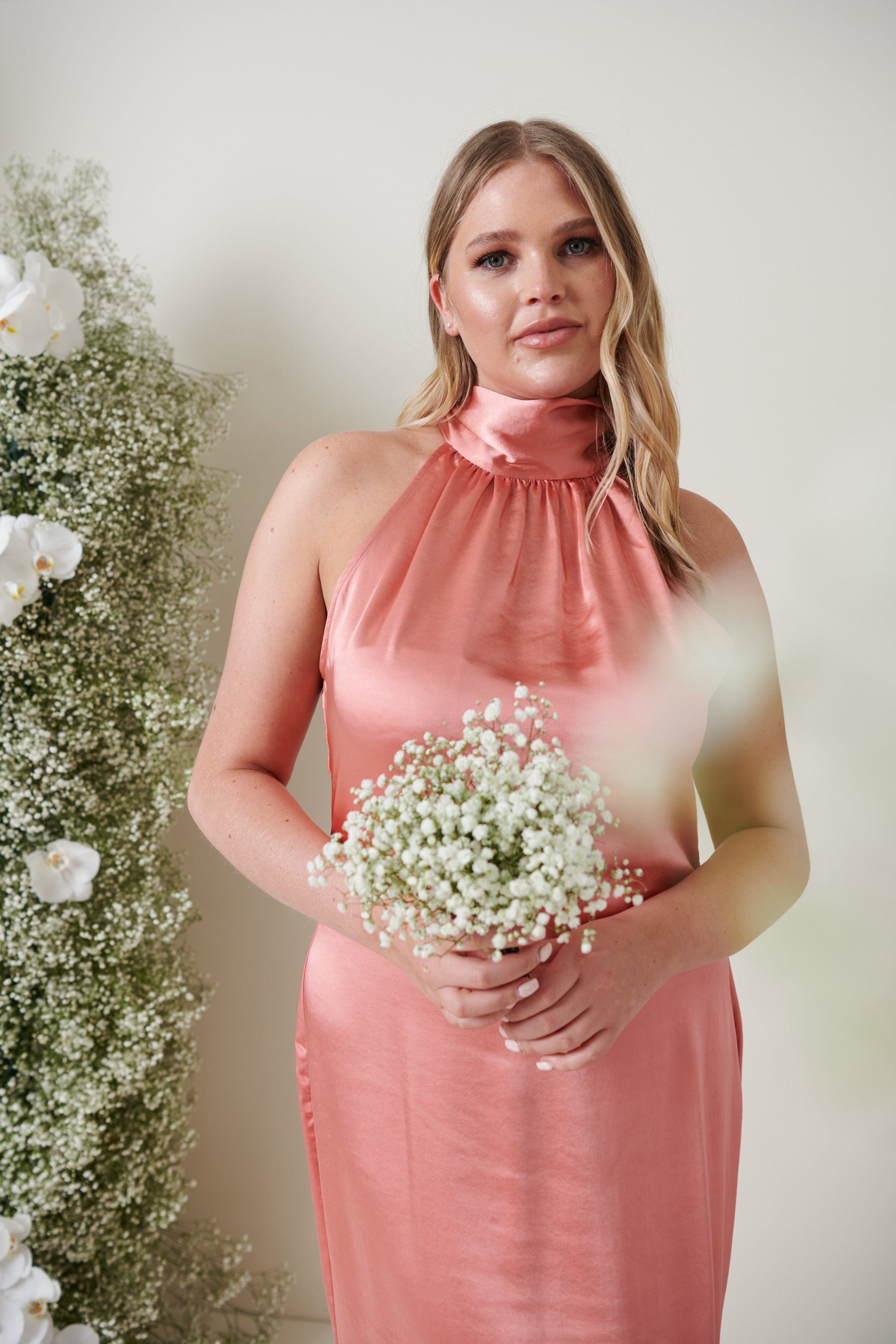 Keisha Maxi Bridesmaid Dress - Matte Apricot Pink – Pretty Lavish