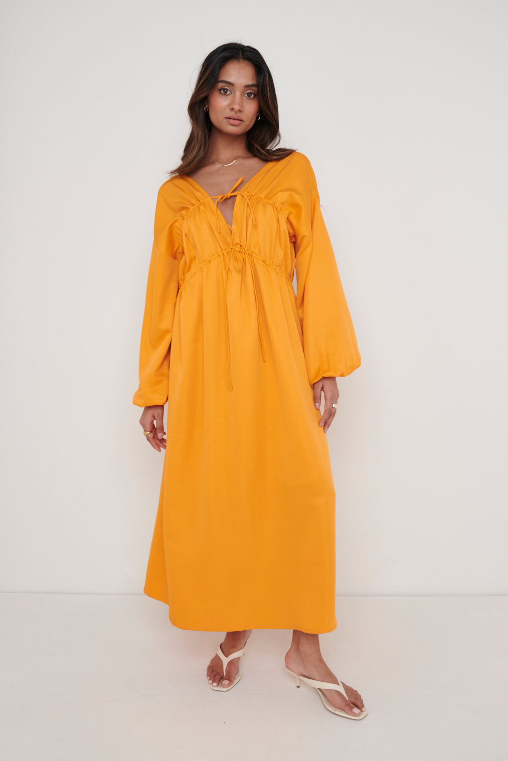 Ottilie Tie Midaxi Dress - Tangerine, 16