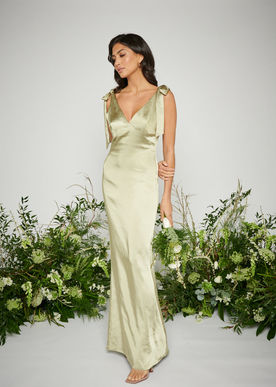 Esmee Crepe Maxi Bridesmaid Dress - Olive – Pretty Lavish