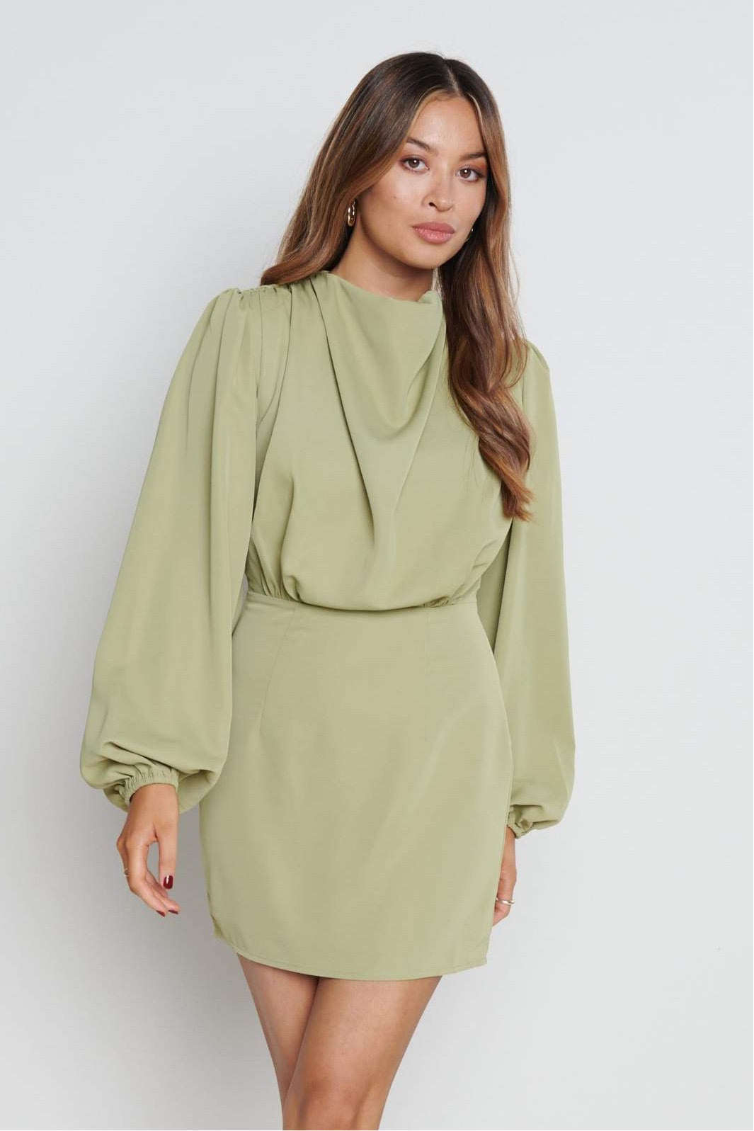 Rachel Pleated Mini Dress - Olive, 14