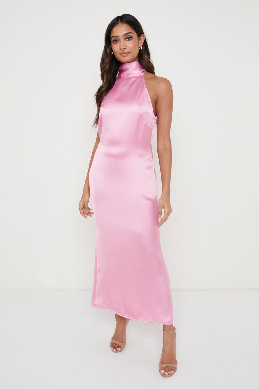 Raleigh Halter Neck Tie Dress Pink Pretty Lavish