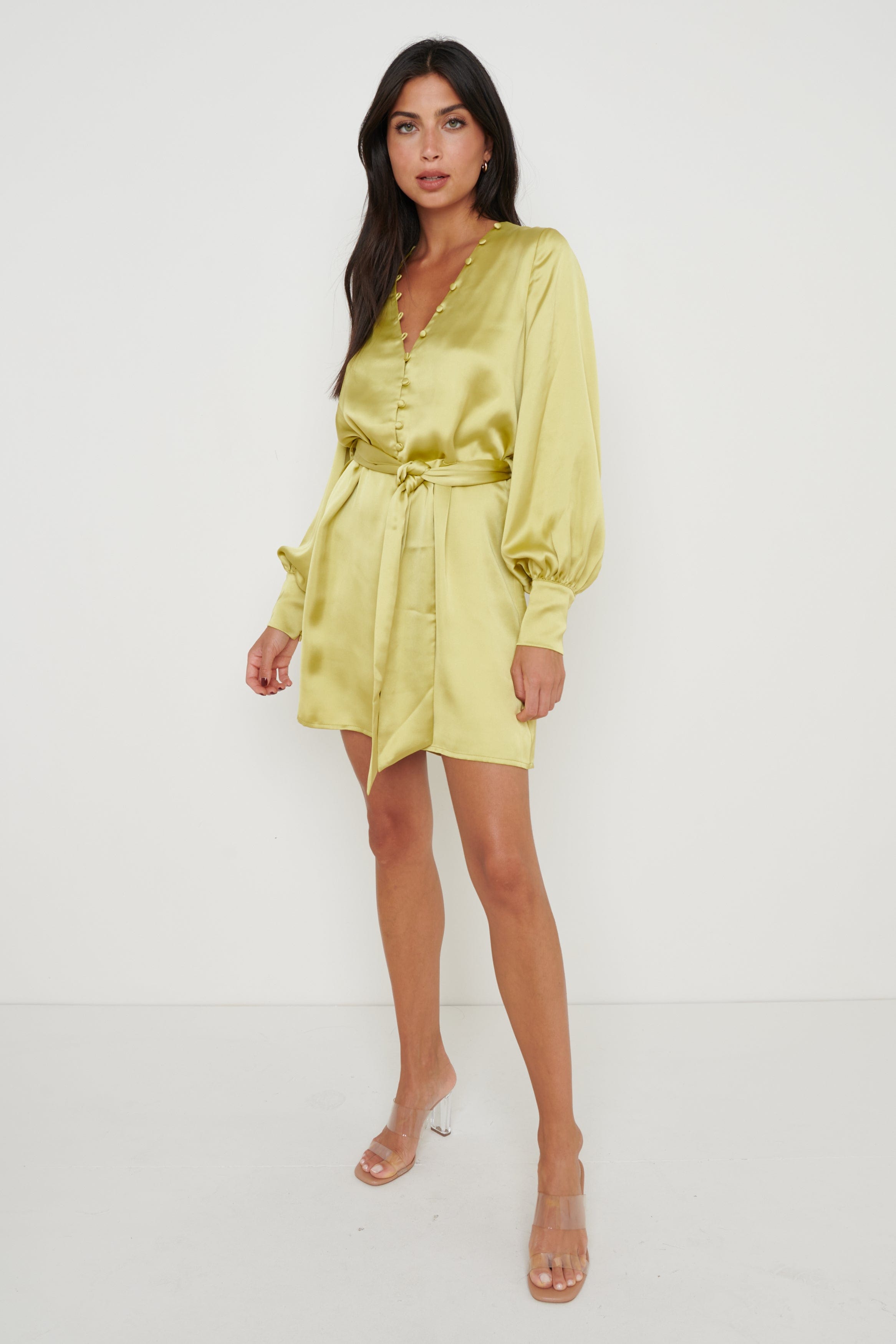 Remi Button Down Mini Dress - Chartreuse, 26