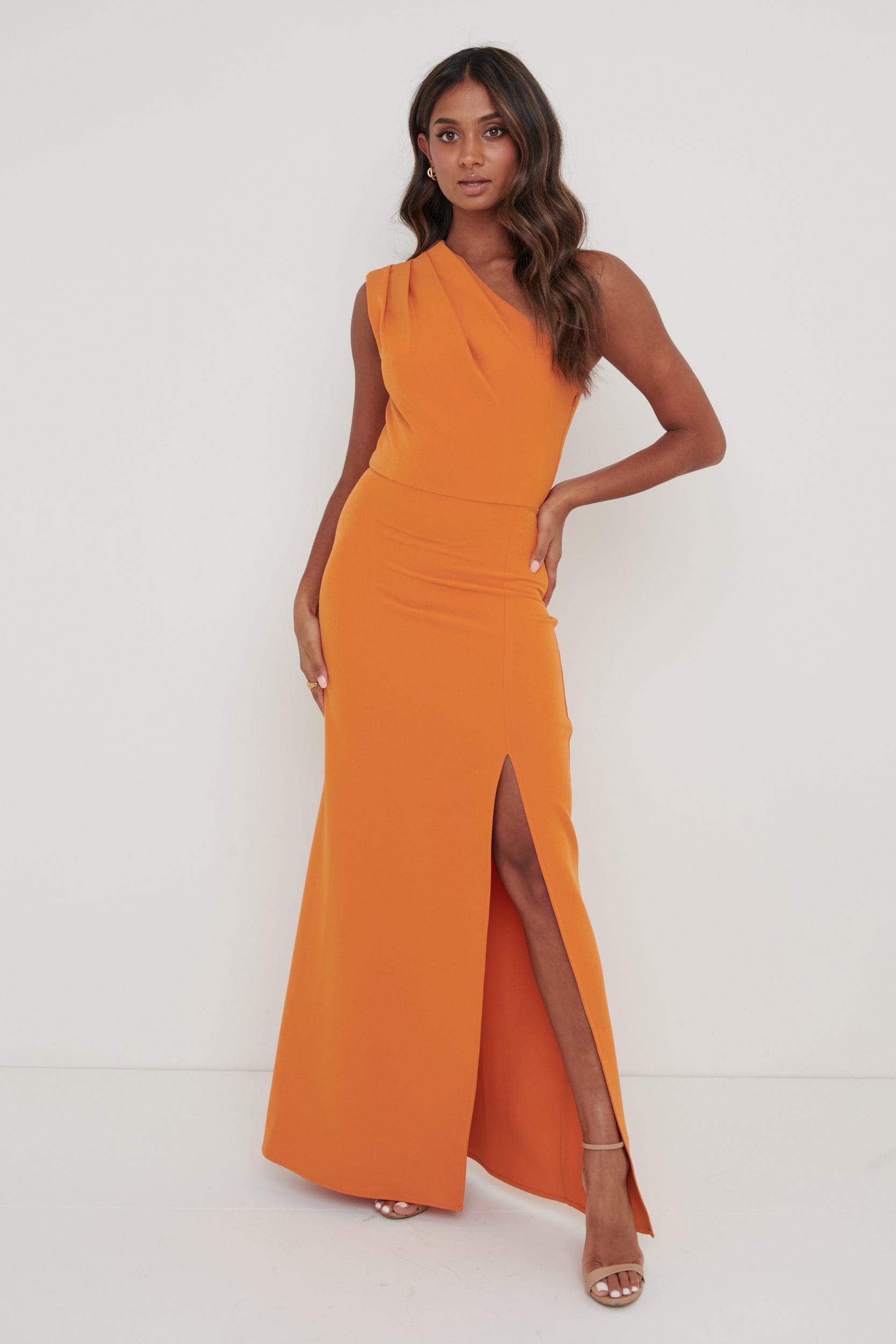 Riley One Shoulder Maxi Dress - Orange, 12