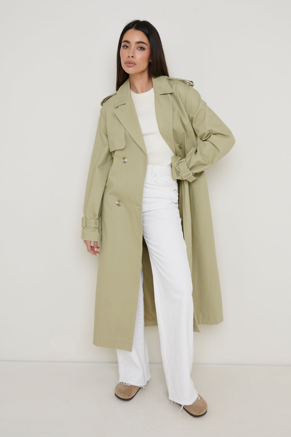 River Oversized Trench - Olive, S