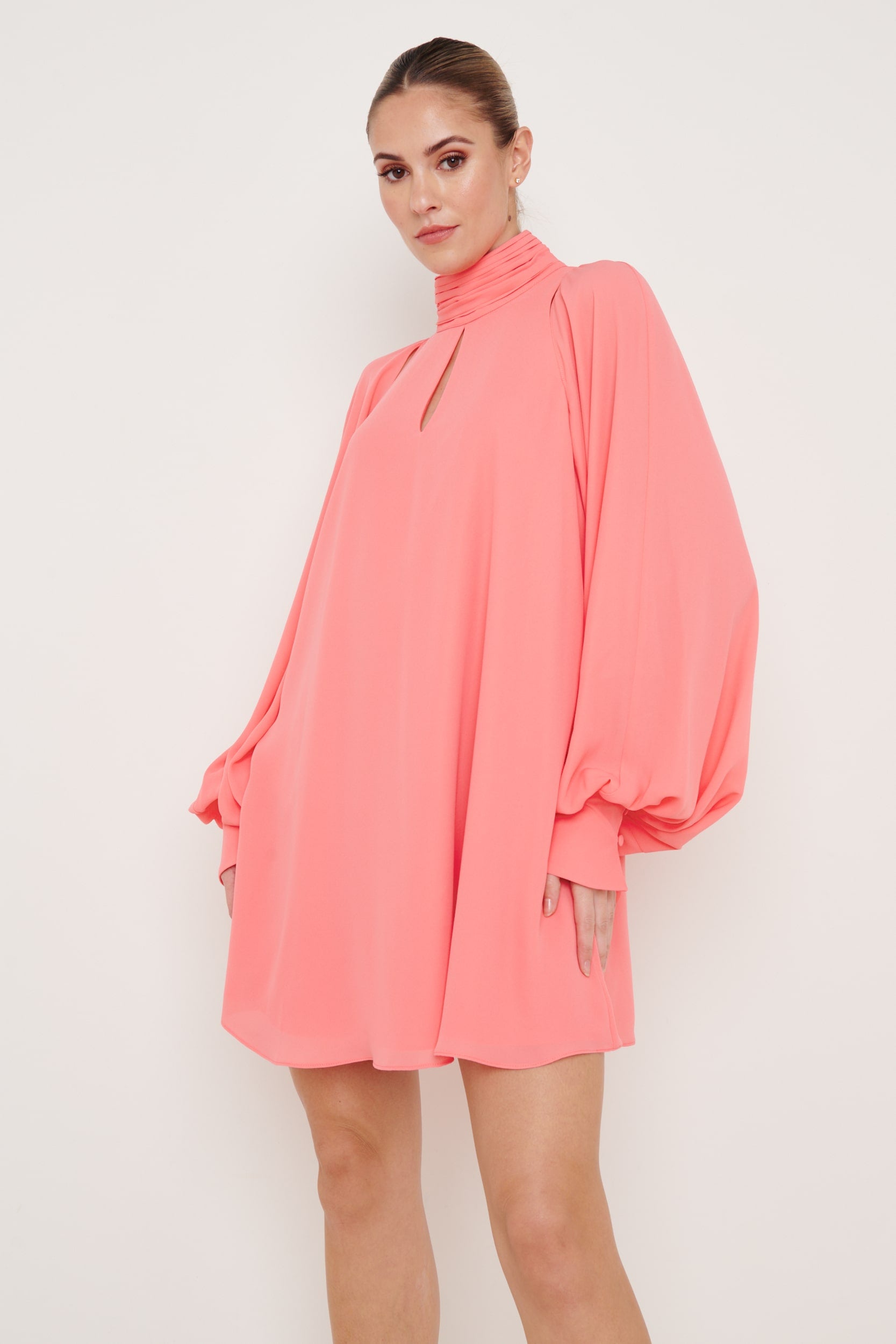 Romy Chiffon Mini Dress - Coral, 14