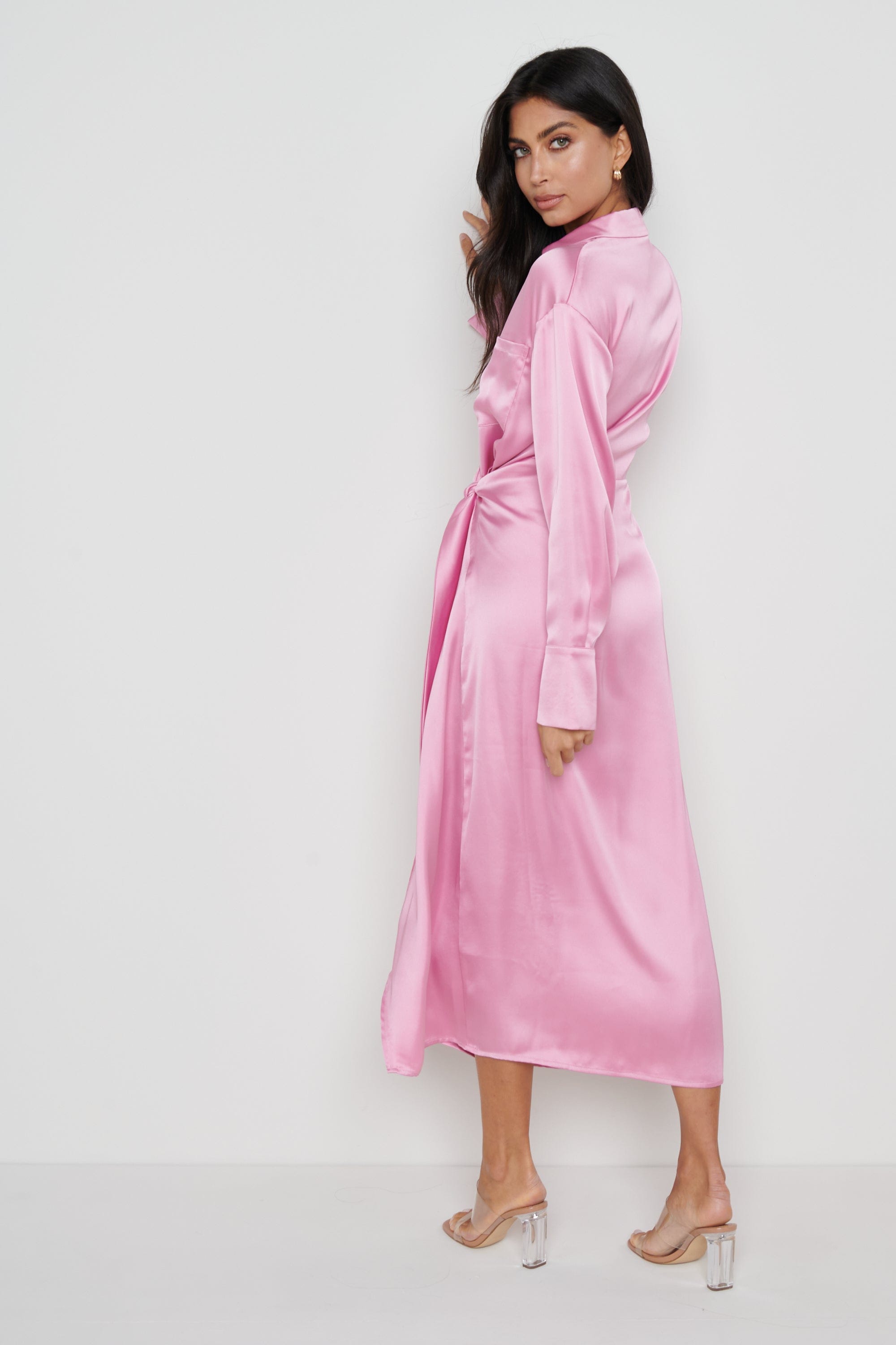 Ronnie Satin Wrap Dress - Pink – Pretty Lavish