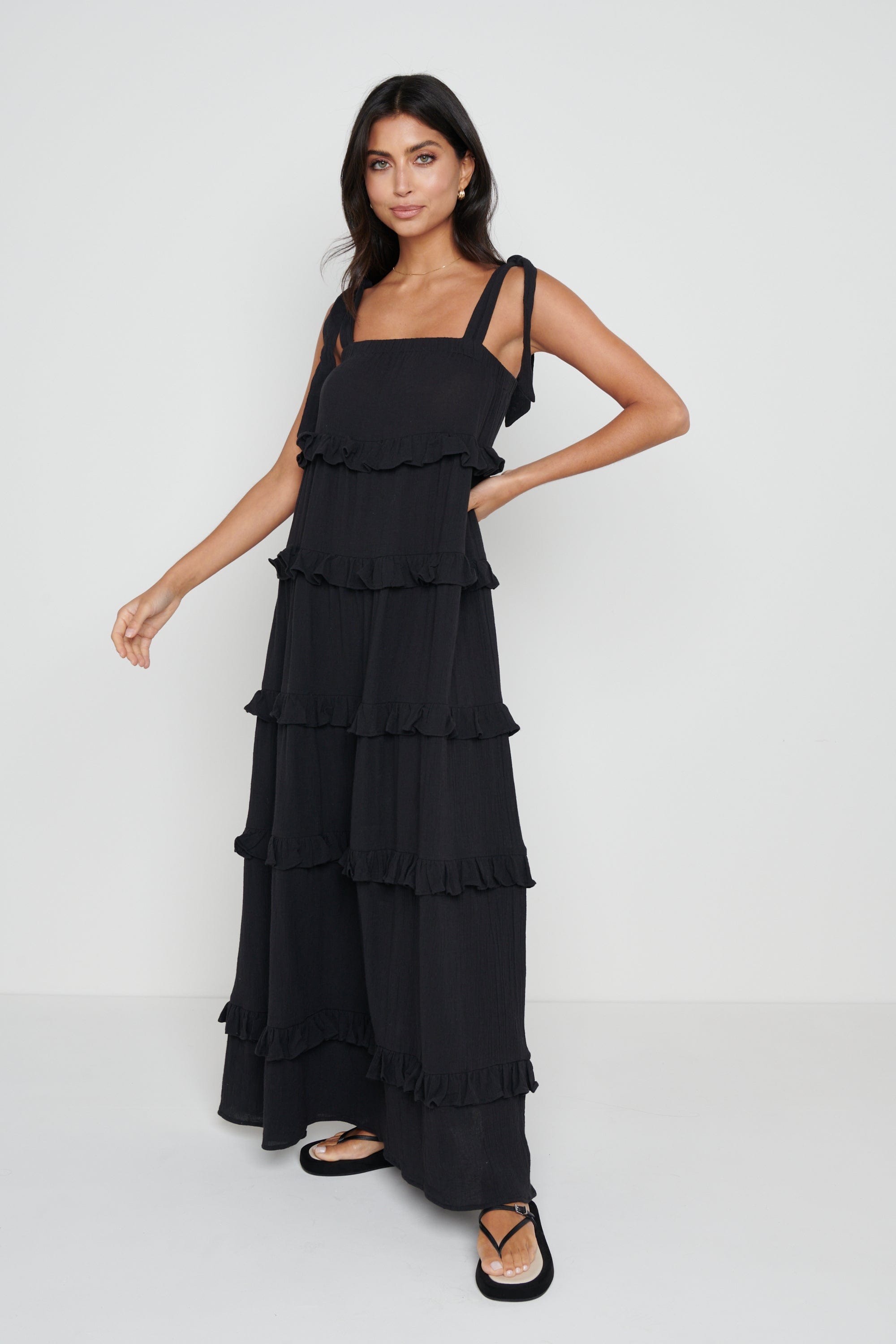 Rosetta Ruffle Midaxi Dress - Black, L