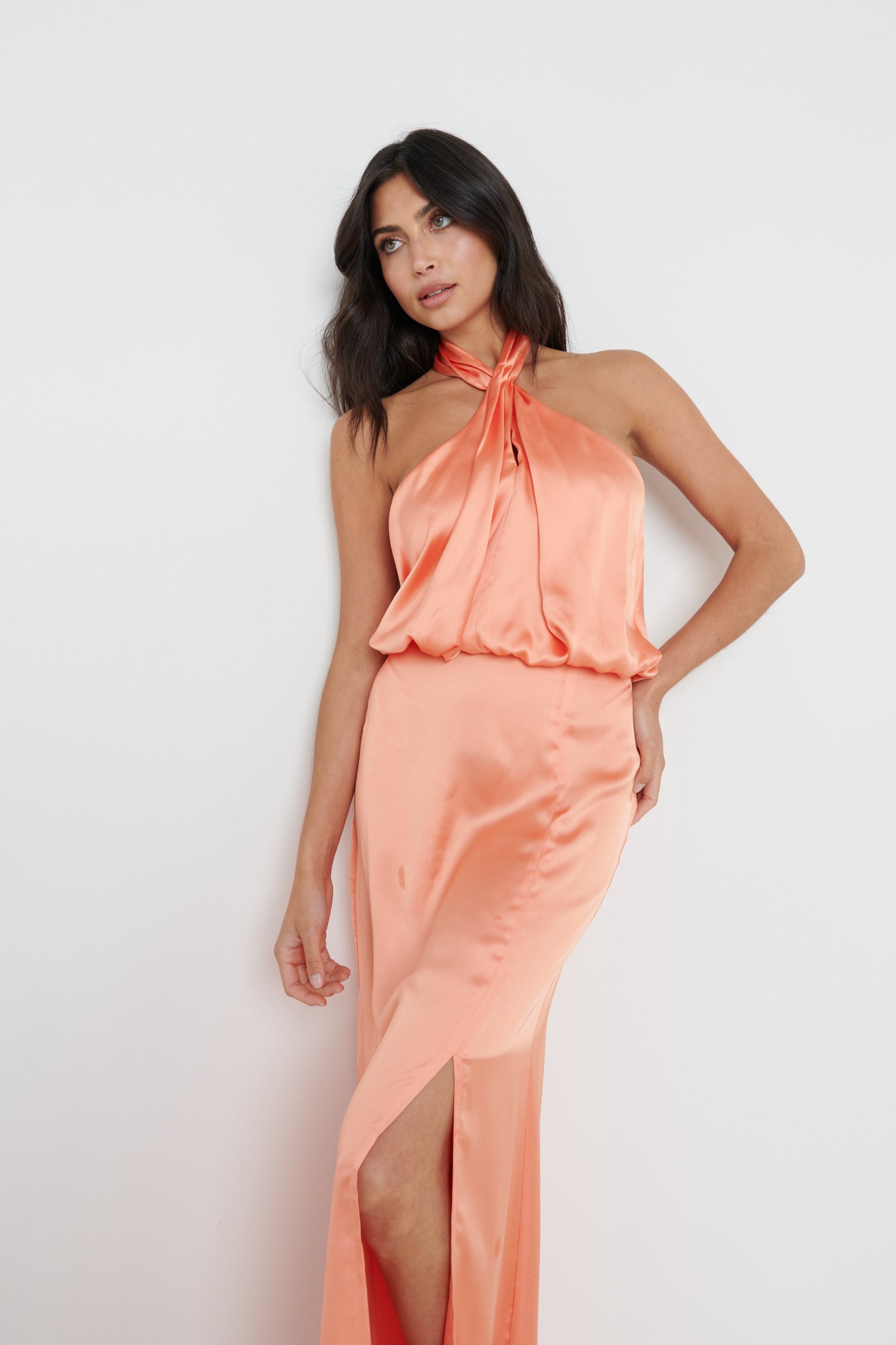 Sammie Knot Halter Neck Maxi Dress - Tangerine, 16