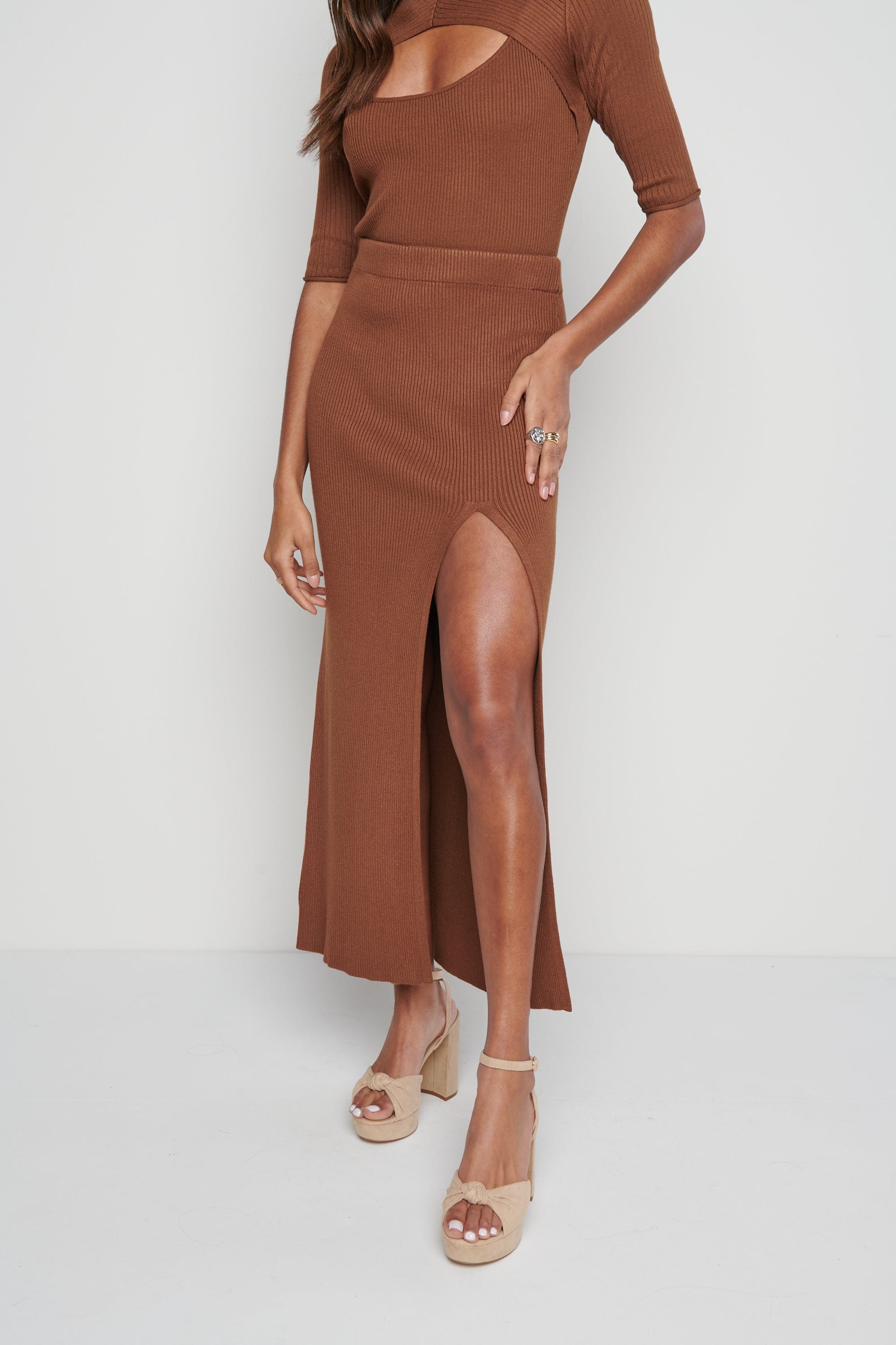 Serena Knit Skirt - Brown, L