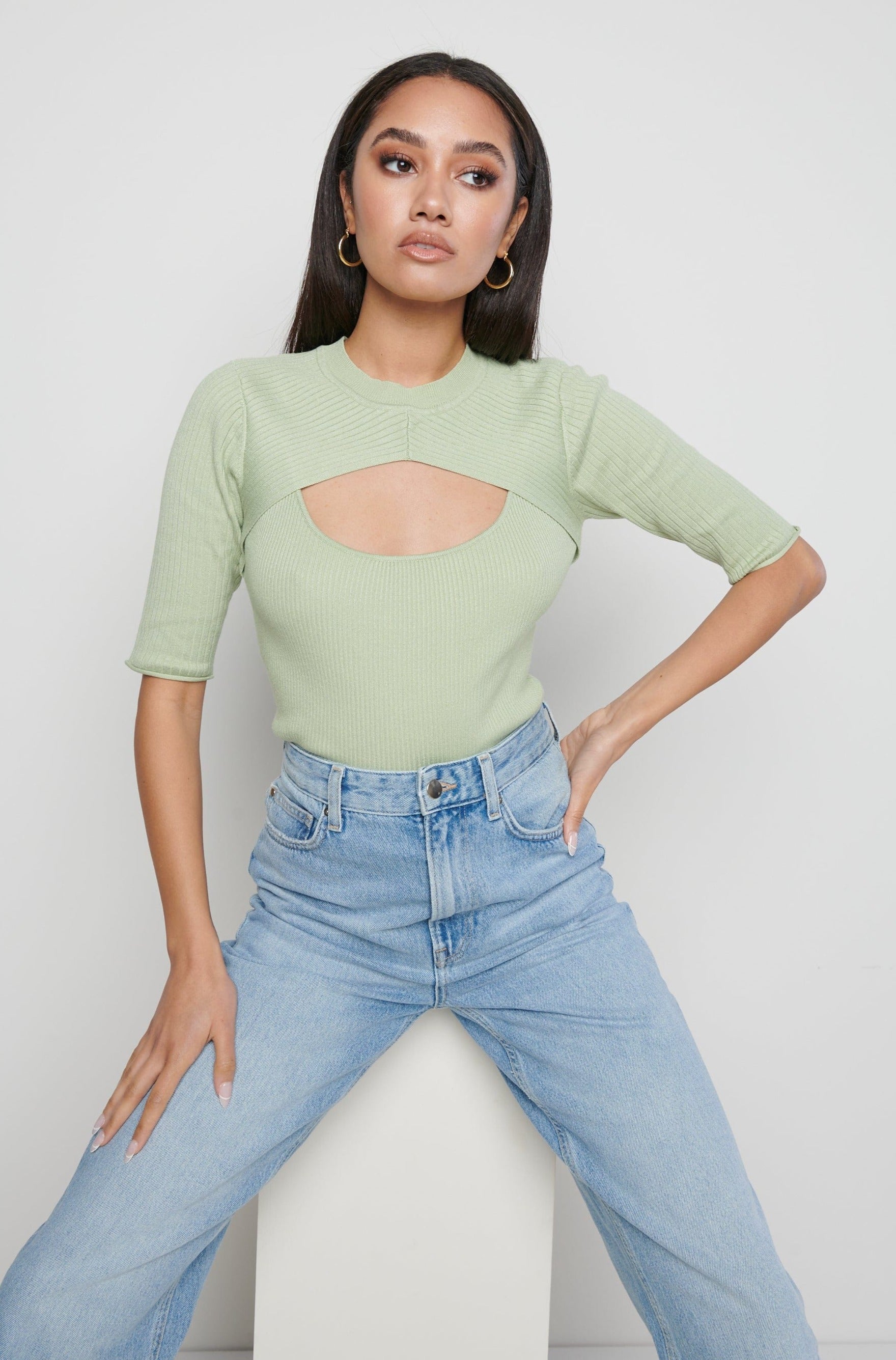Serena Cut Out Knit Top - Mint, S
