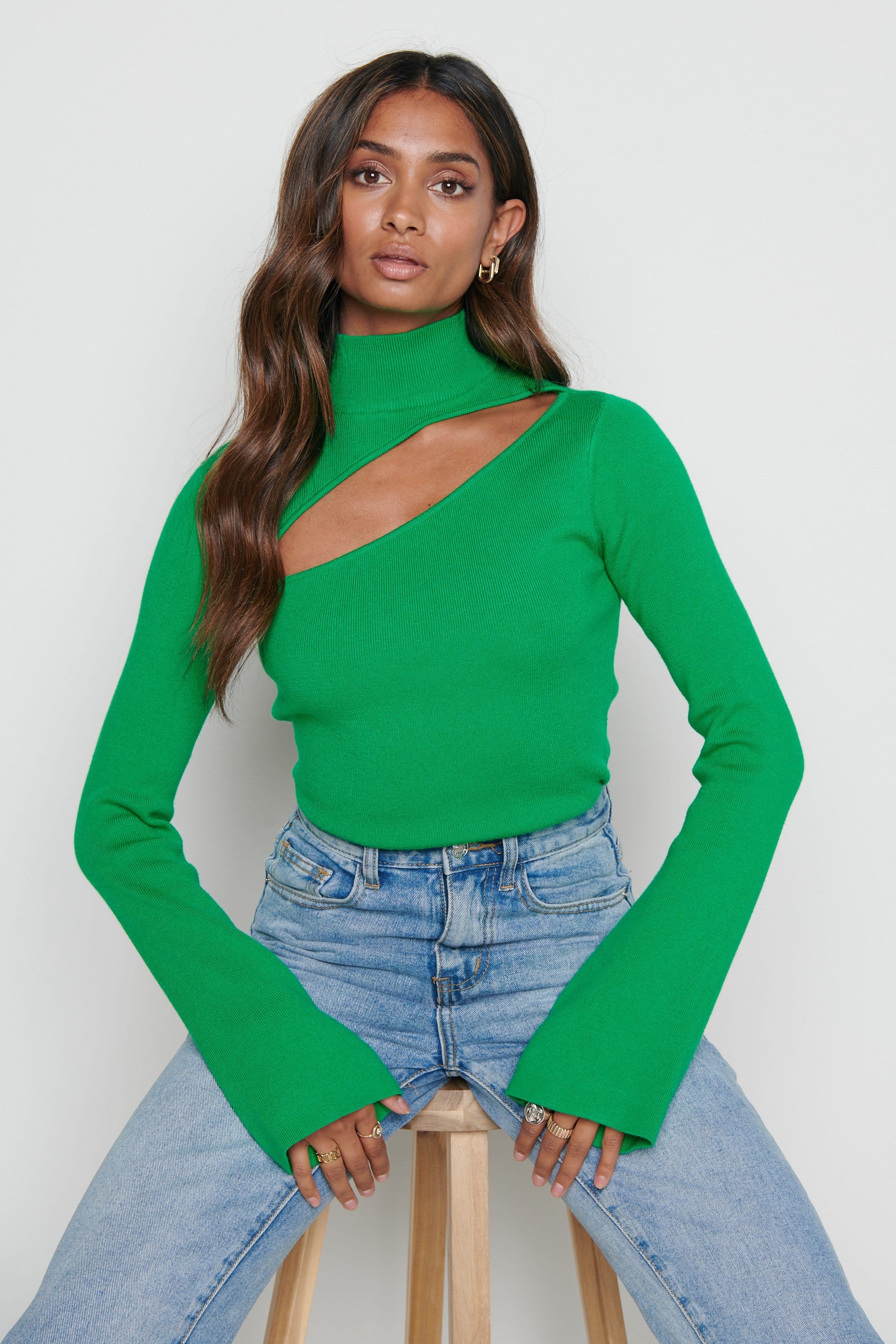 Shani Cut Out Knit Top - Bright Emerald, XXL