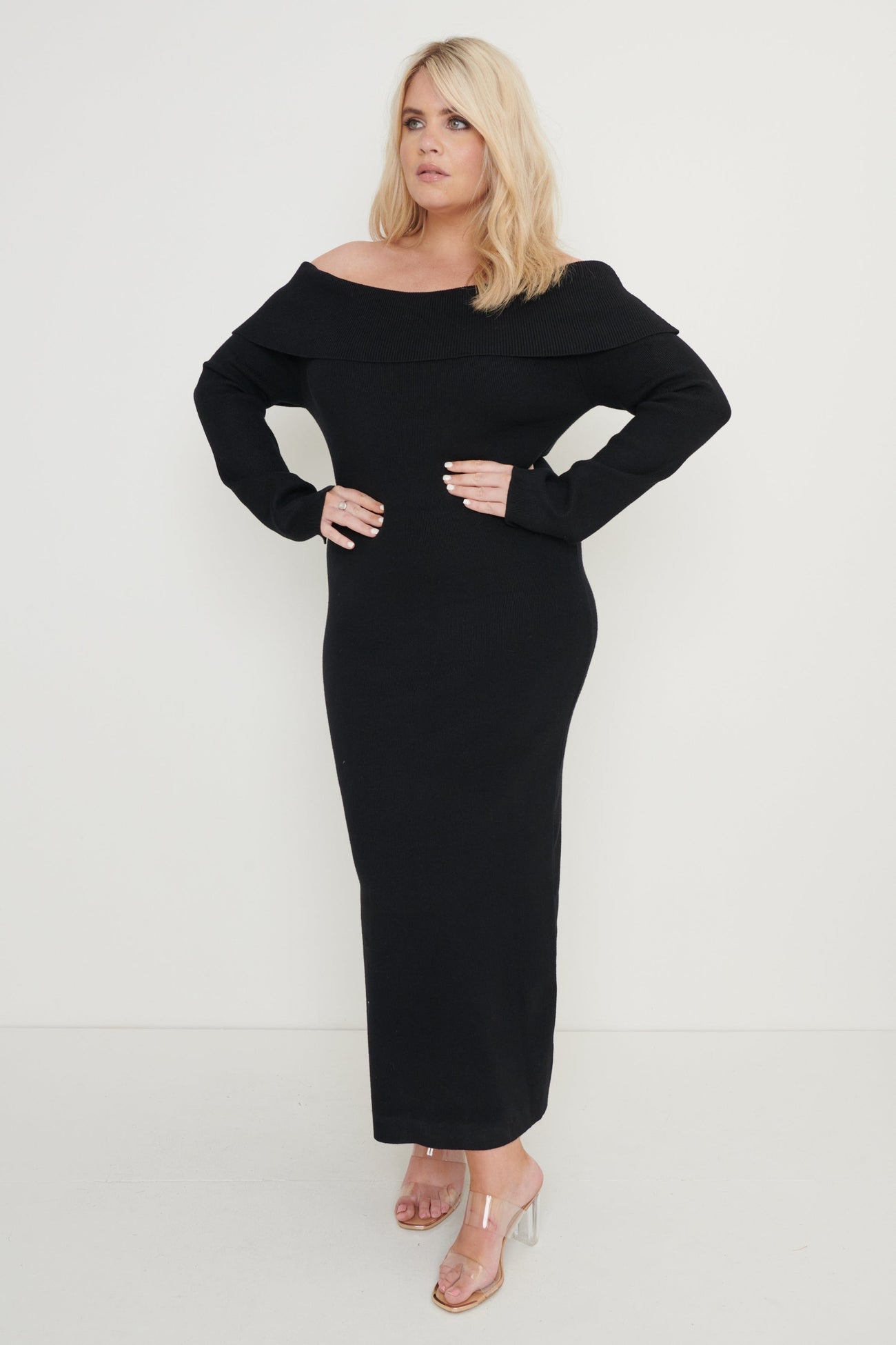 Soreya Bardot Knit Dress - Black – Pretty Lavish