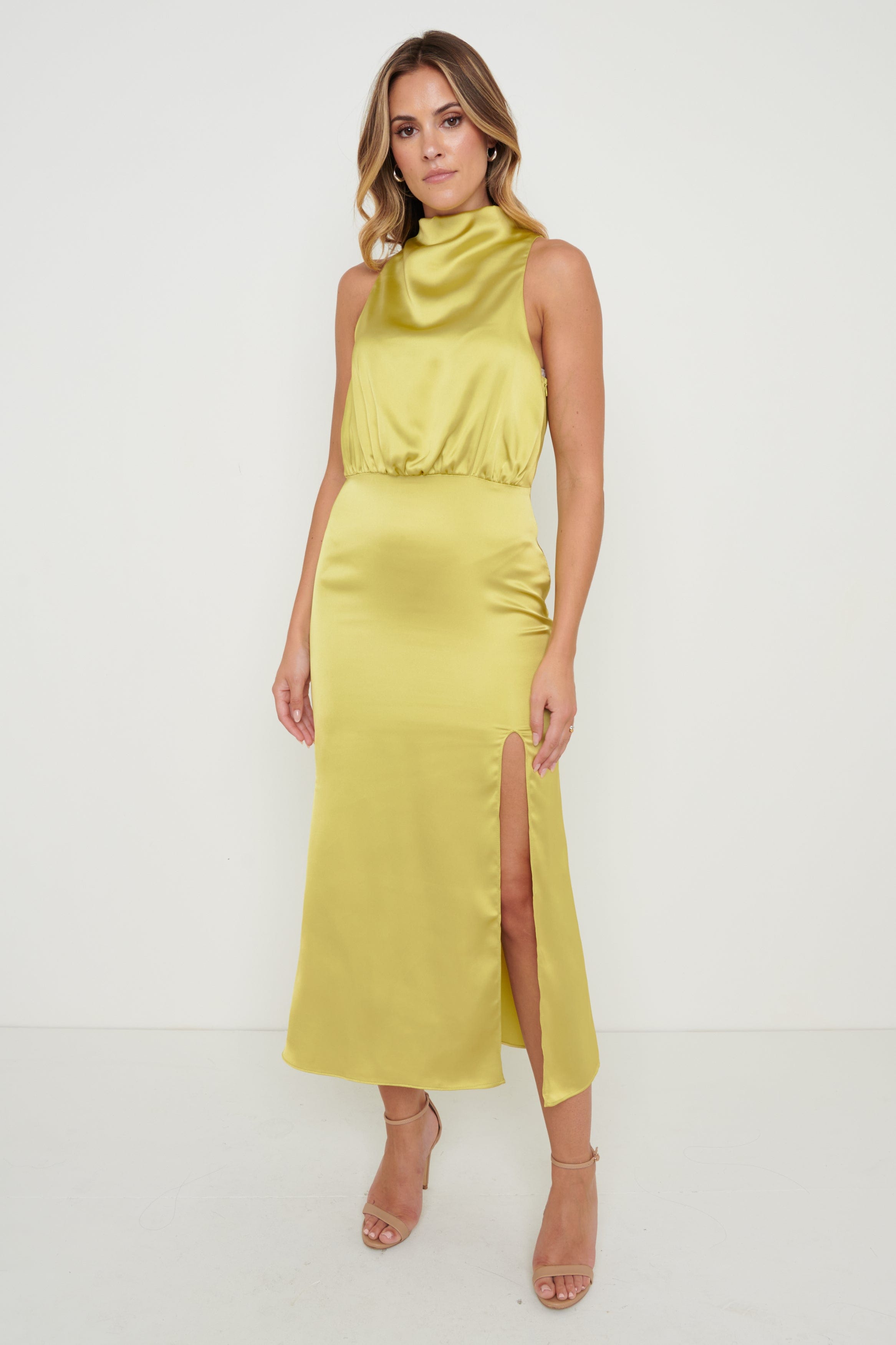 Tabitha Funnel Neck Midaxi Dress - Chartreuse, 16