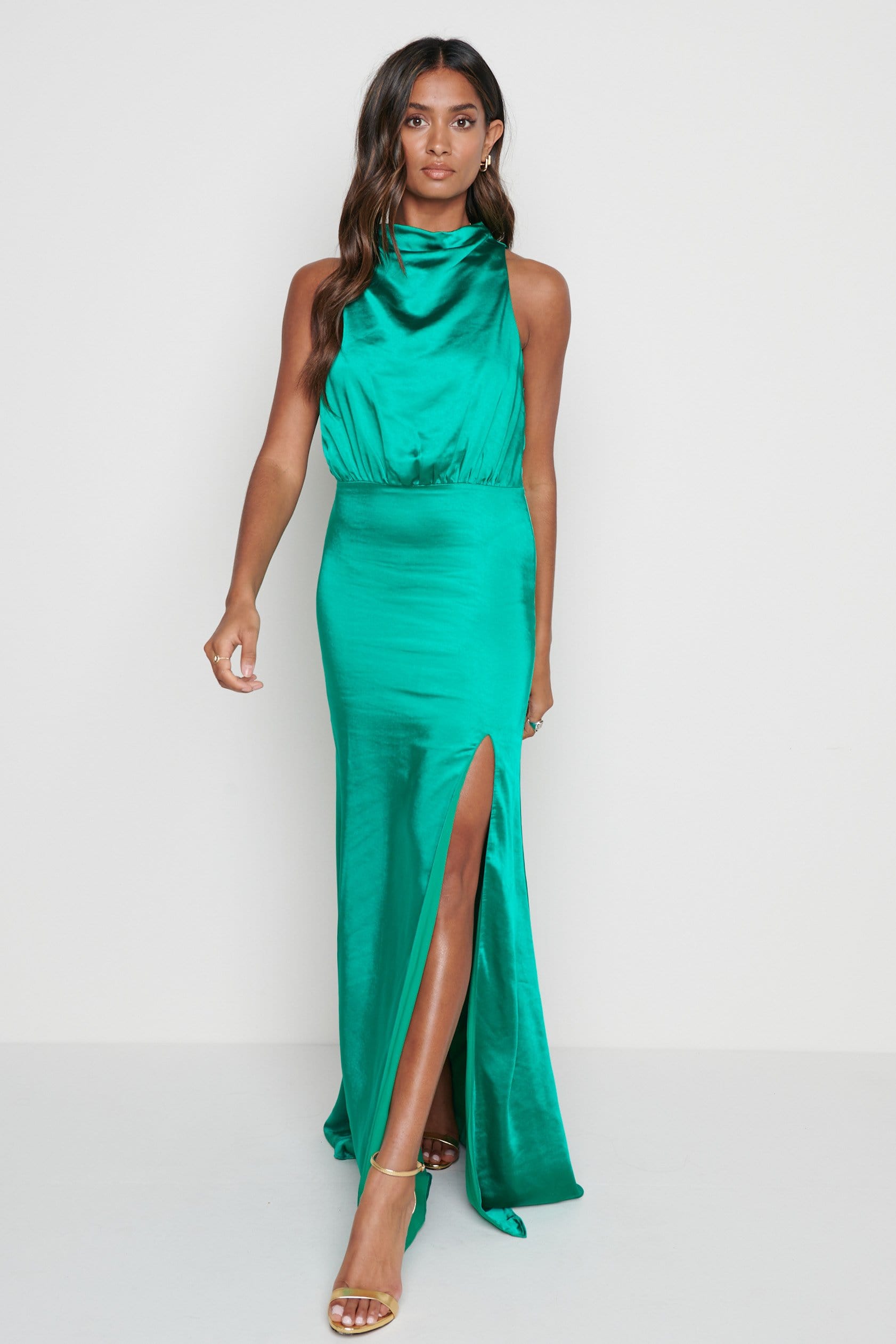 Tabitha Funnel Neck Midaxi Dress - Bright Emerald, 16