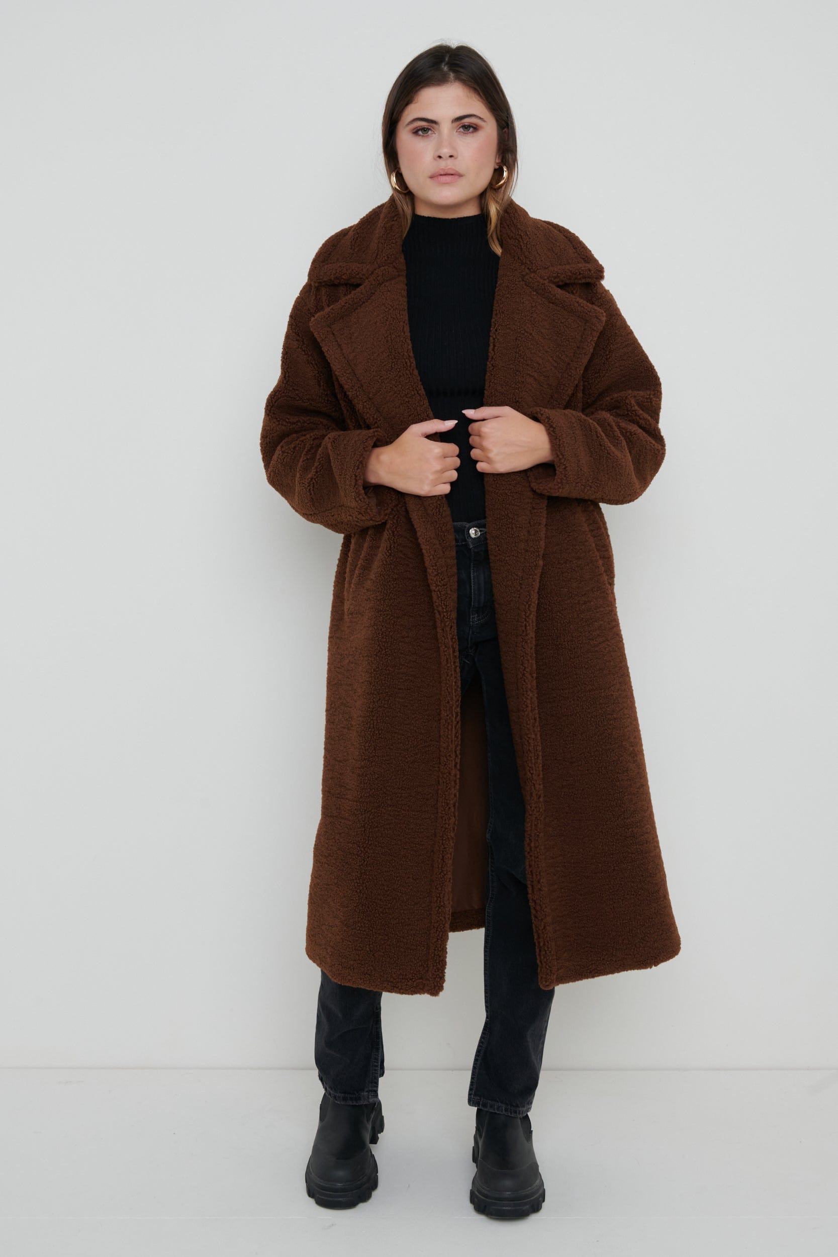 Teddy Oversized Coat - Brown, L