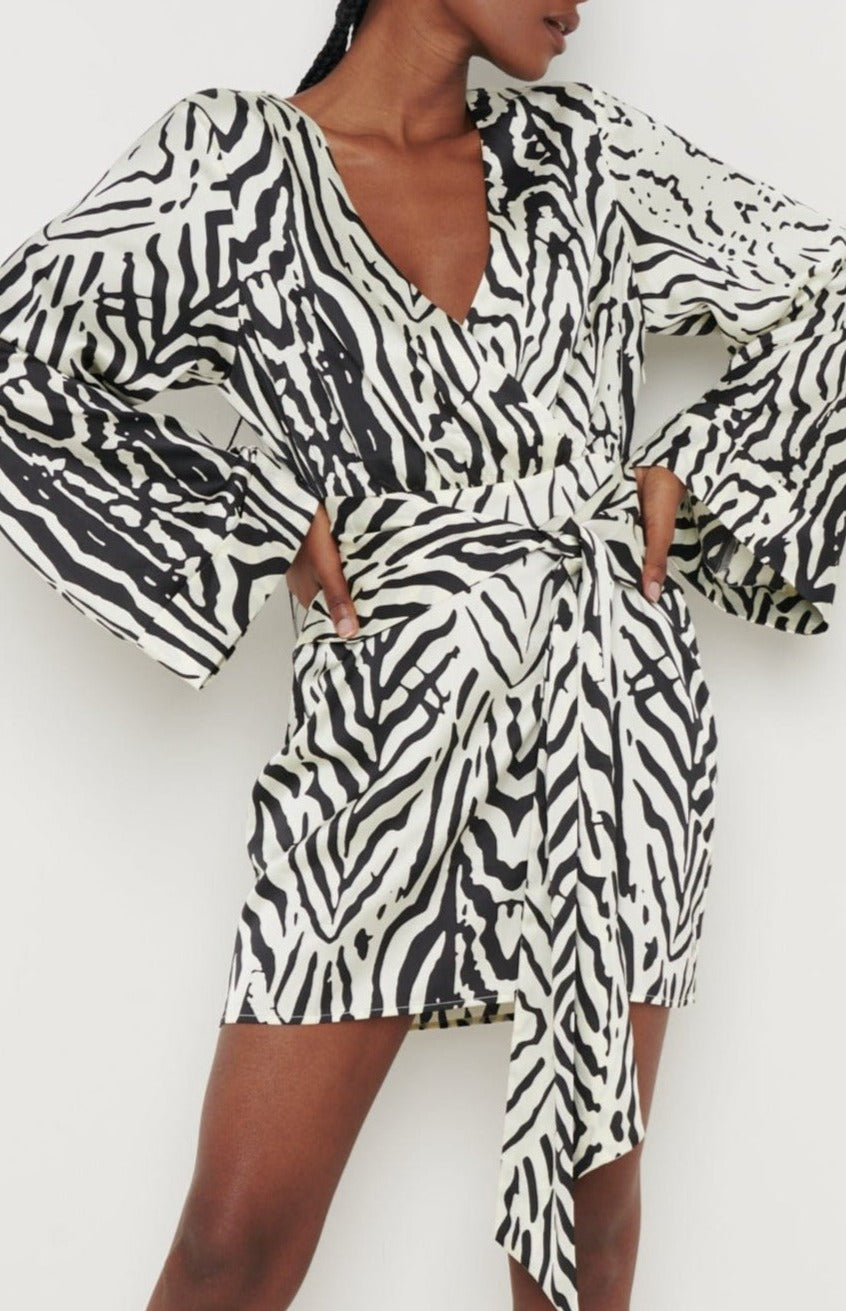 Tessa Tie Printed Dress - Zebra Abstract, 18