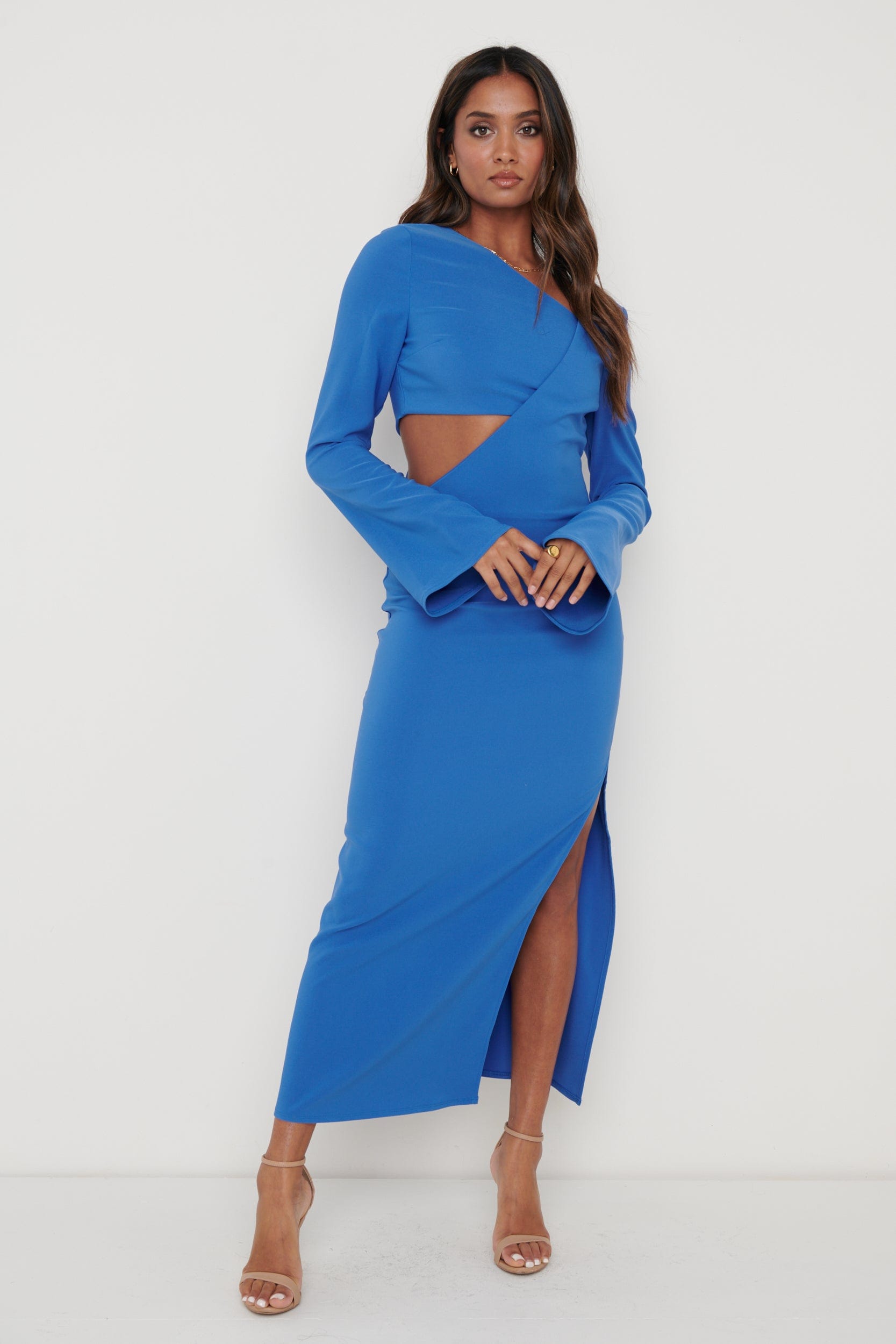 Zariah Cut Out Midaxi Dress - Blue, 10