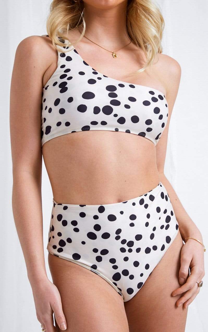 Mabel One Shoulder Bikini Top - Dalmatian, 14 / Dalmatian