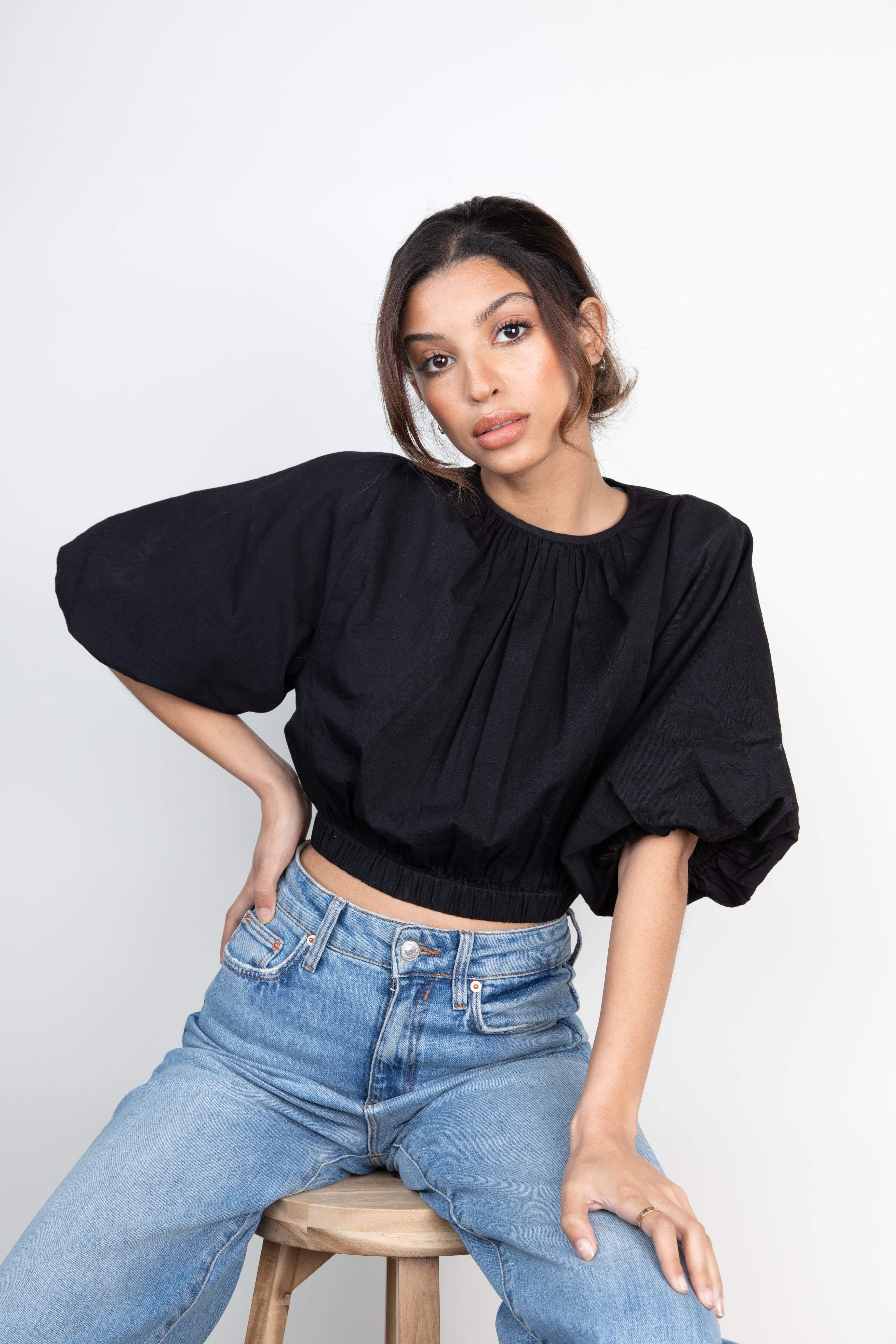 Ruby Puff Sleeve Blouse - Black, 8