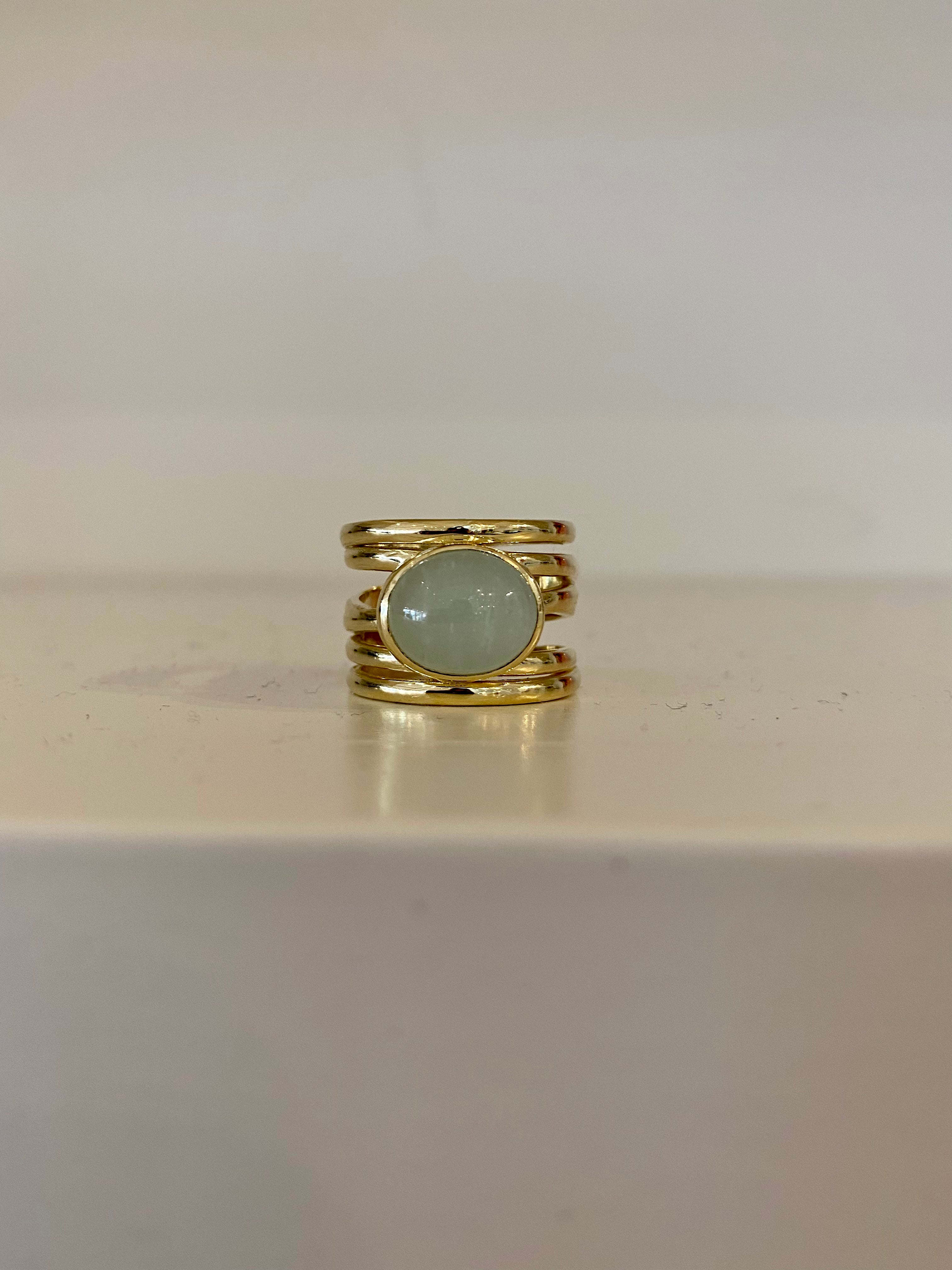 WD848 14kt yellow gold multi bands with cabochon aquamarine