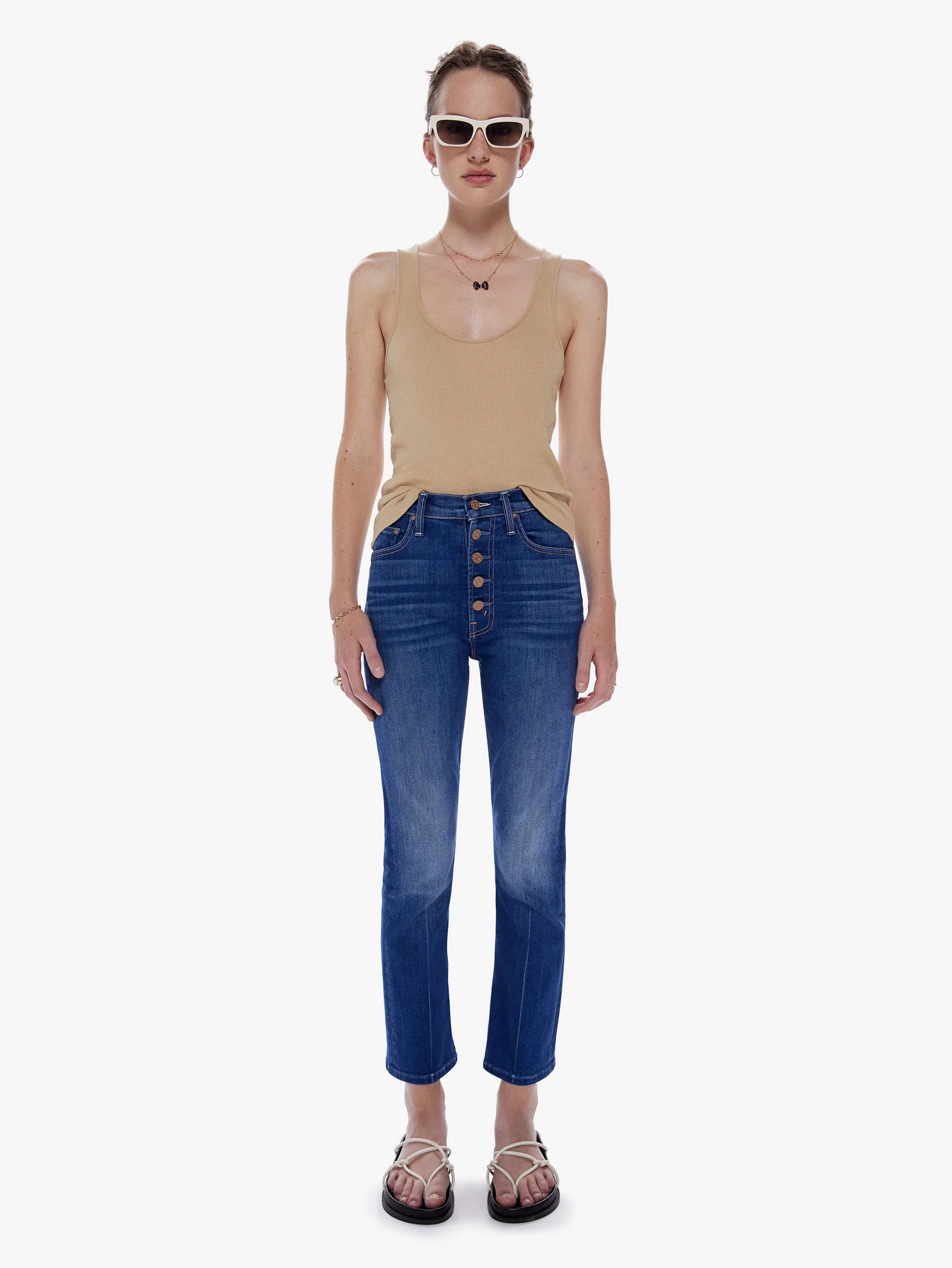 MOTHER The Pixie Tomcat High Rise Ankle Straight Jeans in Daytime