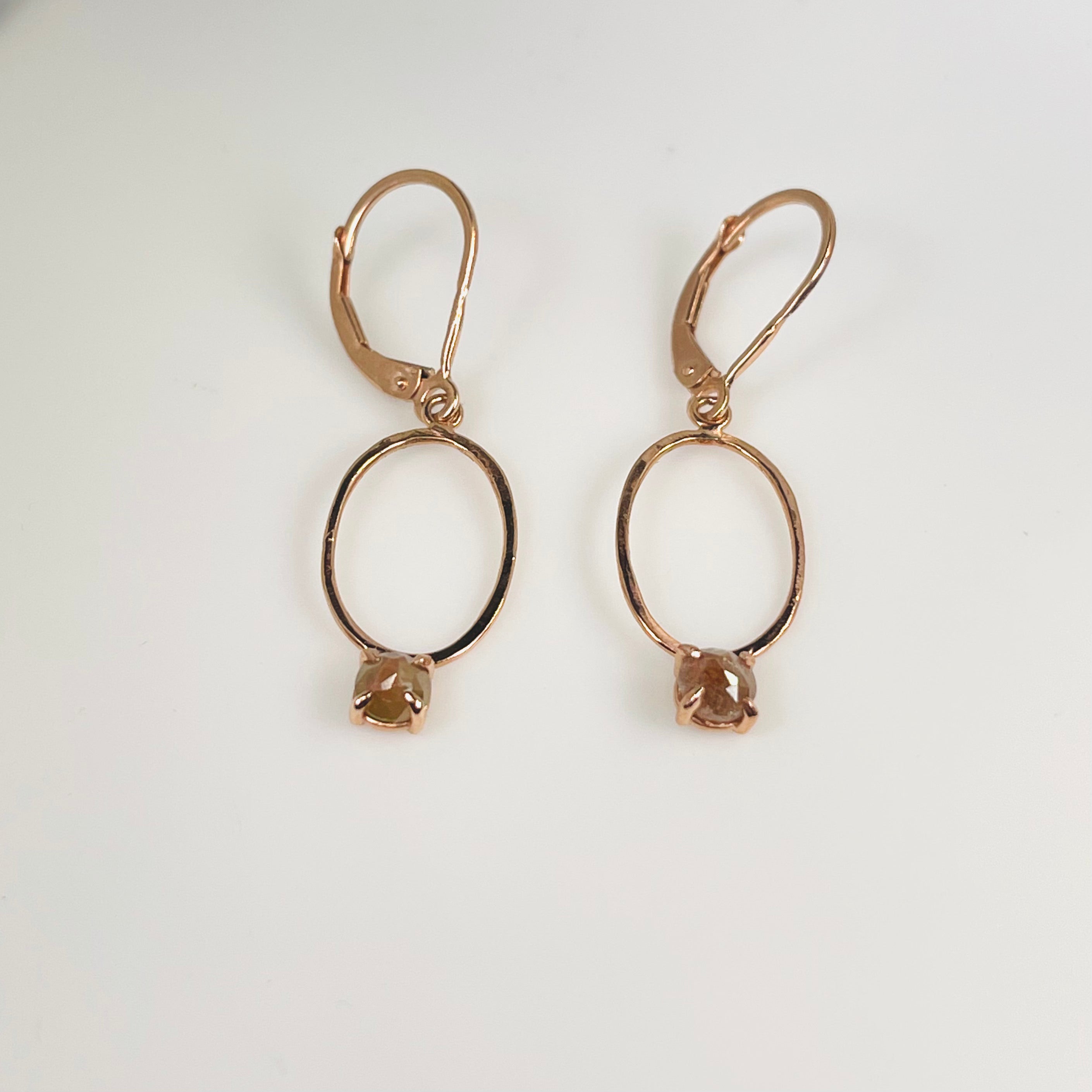 WD842 14kt rose gold, raw diamond drop earrings