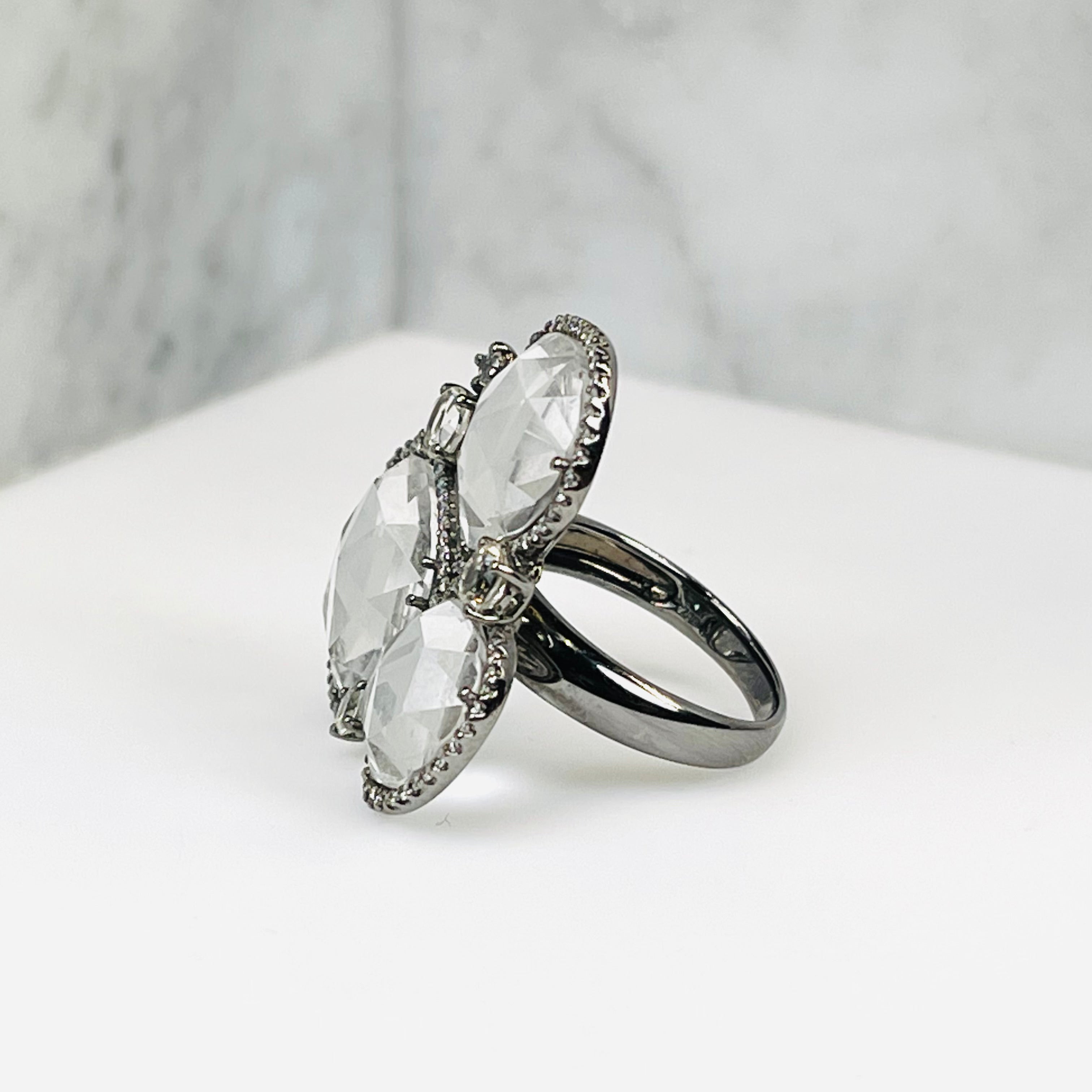 WD845 14kt Blackened White gold, white topaz ring