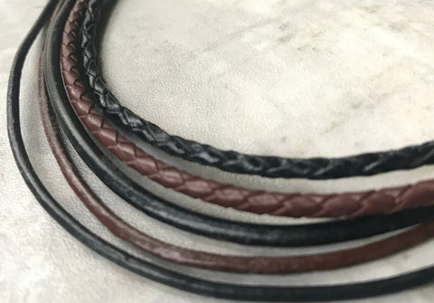 Brown and Black Leather Necklace Cords 2mm and 3mm Braided