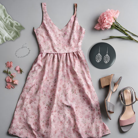 Brunch or Easter Outfit Idea with Jewelry, Pink Floral Dress
