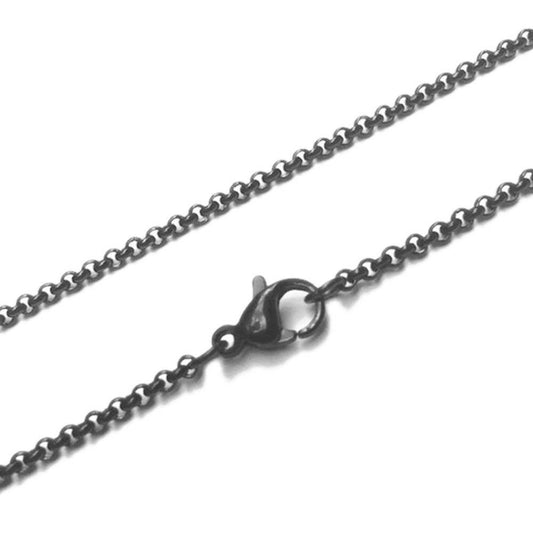 Thin Steel and Black Resin Bead Necklace Chain (1.5mm), 16