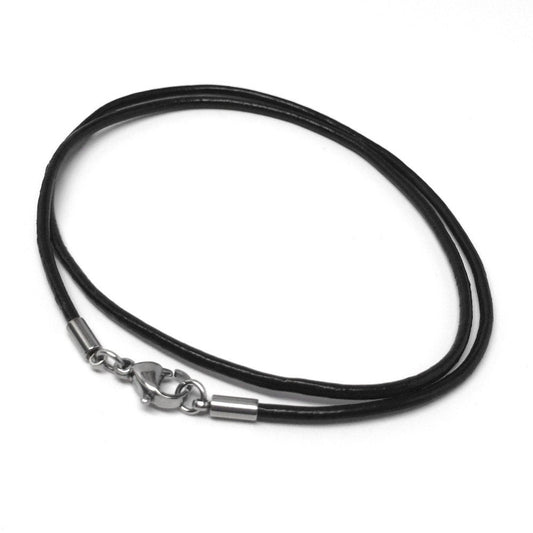 3mm Black Leather Textured Cord & Stainless Steel Clasp Necklace 18 in by The Black Bow Jewelry Co.