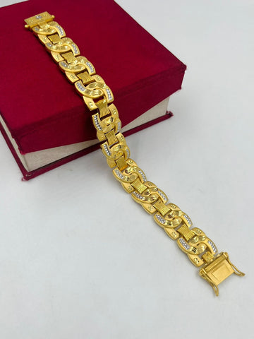 Showroom of 18 kt real solid yellow gold men's bracelet 20.890 grams 12 mm  wide | Jewelxy - 224847