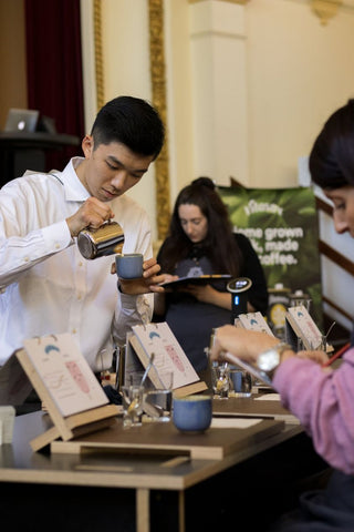 Gabrel Tan, Veneziano Richmond Head Barista puts in a skilled performance in the Barista competition at the ASCA Southern Coffee Championships