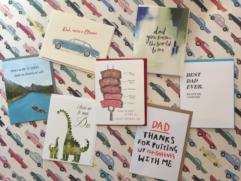 Selection of hand-designed unique Father's Day cards from small Canadian and U.S. card brands