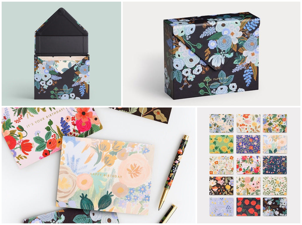 Product photos and flat lays of Rifle Paper Co's Essentials Florals Boxed Cards Set