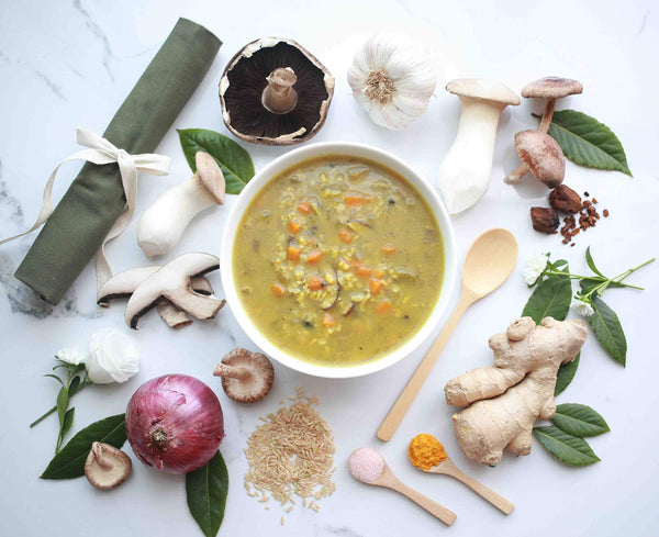 Tablescape flatlay of soup from The Goods in Roncesvalles