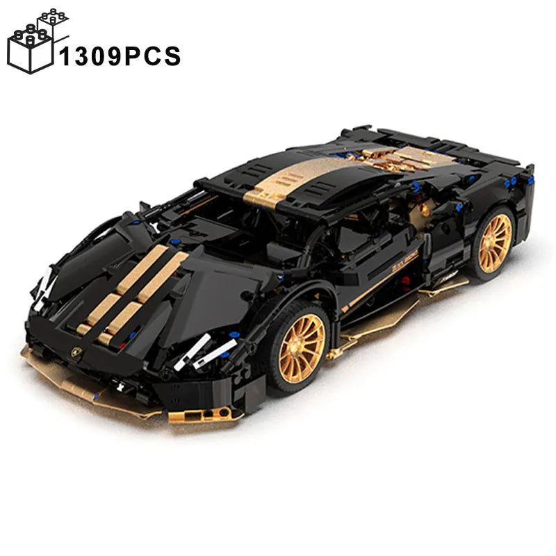 1309PCS Technical 1:14 Black Gold Lambor Building Blocks Sport Car Vehicle Assemble Bricks Toys Gifts For Kids Boy