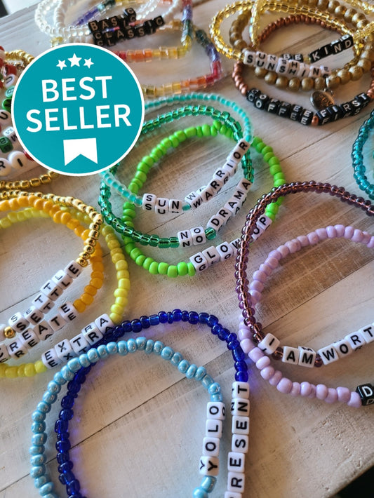 Bulk Order of 100 Beaded Word Bracelets, Words of Affirmation Bracelets,  Name Bracelets, Personalized Bracelets