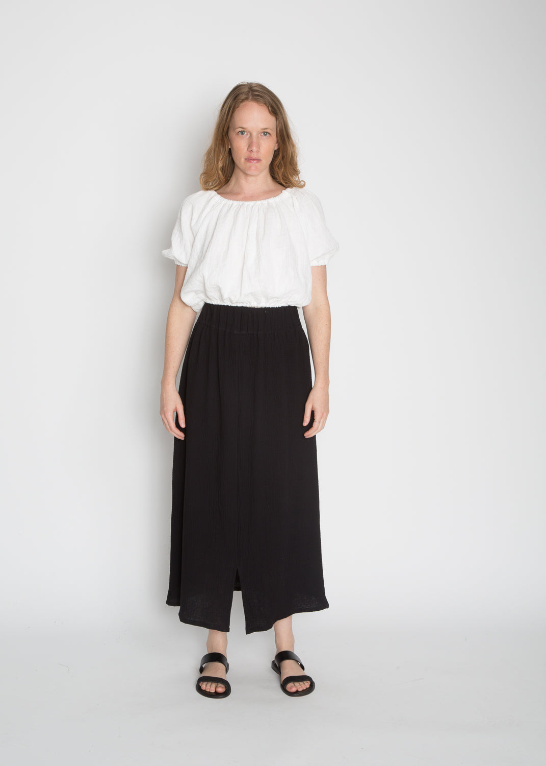 Paper Bag Skirt, Organic Cotton Bubble Gauze in Black