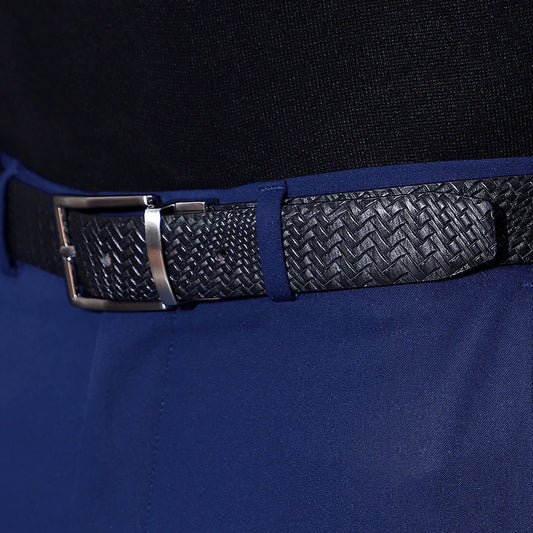 Black Waxy Wallet And Weave Textured Belt Combo (Black) – Three