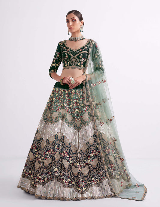 Peacock Green cotton silk Lehenga choli - V4Fashions